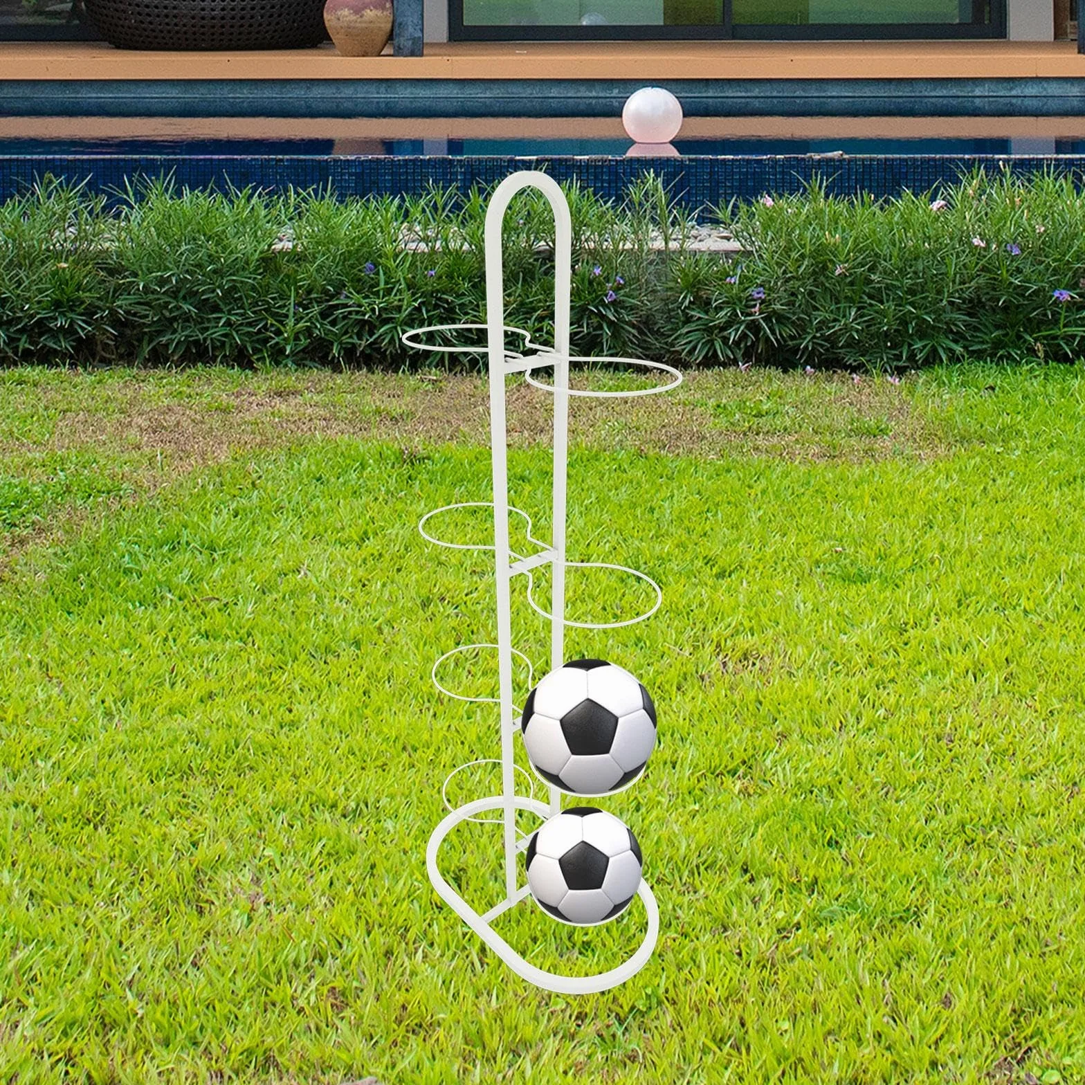 Soporte Vertical para 8 Balones de Fútbol, Organizador de Equipo Deportivo, Blanco