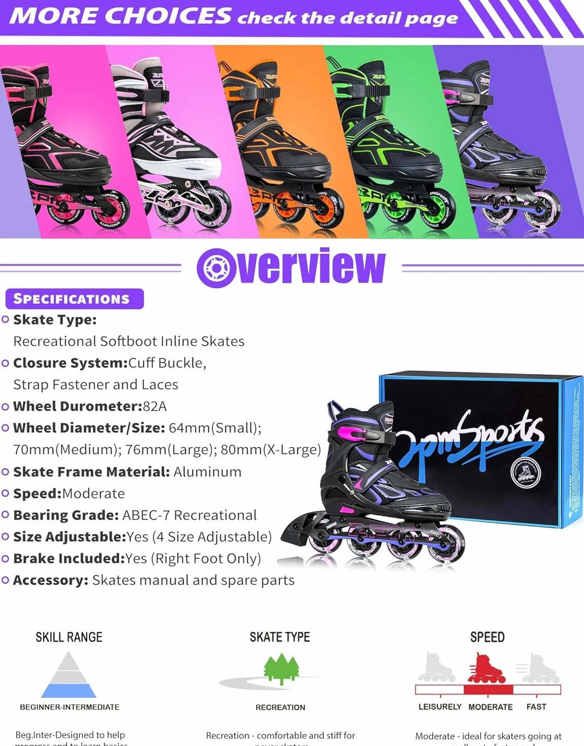 2PM Sports Patines en Línea Ajustables para Niños, Tallas 30-44
