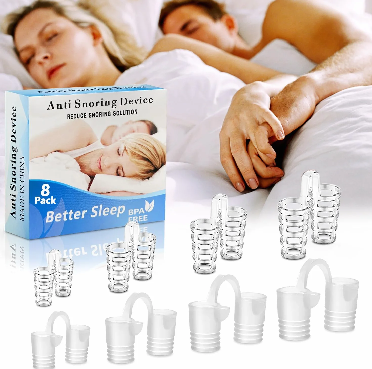 Dilatador Nasal Silicona 8 Piezas Antironquidos Reutilizable Mejorar el Sueño