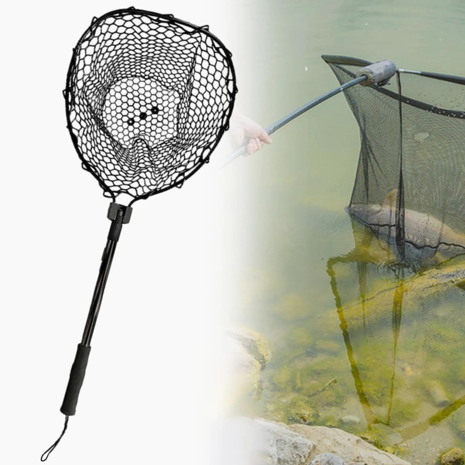 Perfeclan Red de Pesca Plegable de aleación de Aluminio, Accesorio portátil con Mango ergonómico Agarre Antideslizante.