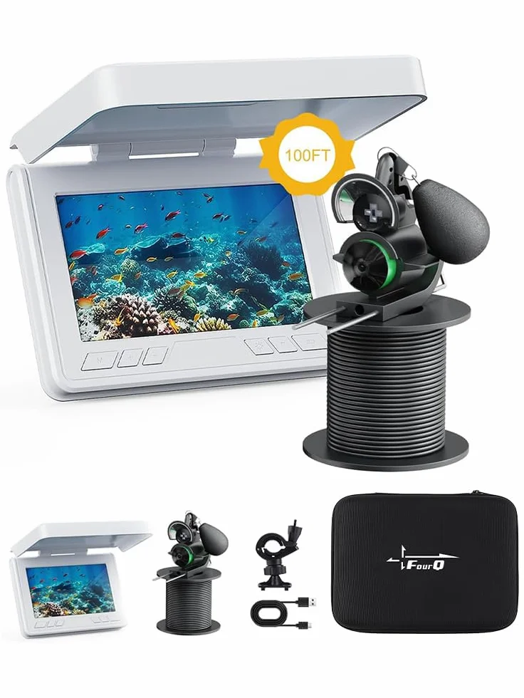 FourQ Cámara de Pesca Subacuática 4.3" HD 220° Gran Angular Visión Nocturna IR Cable 30m Impermeable Batería 5000mAh