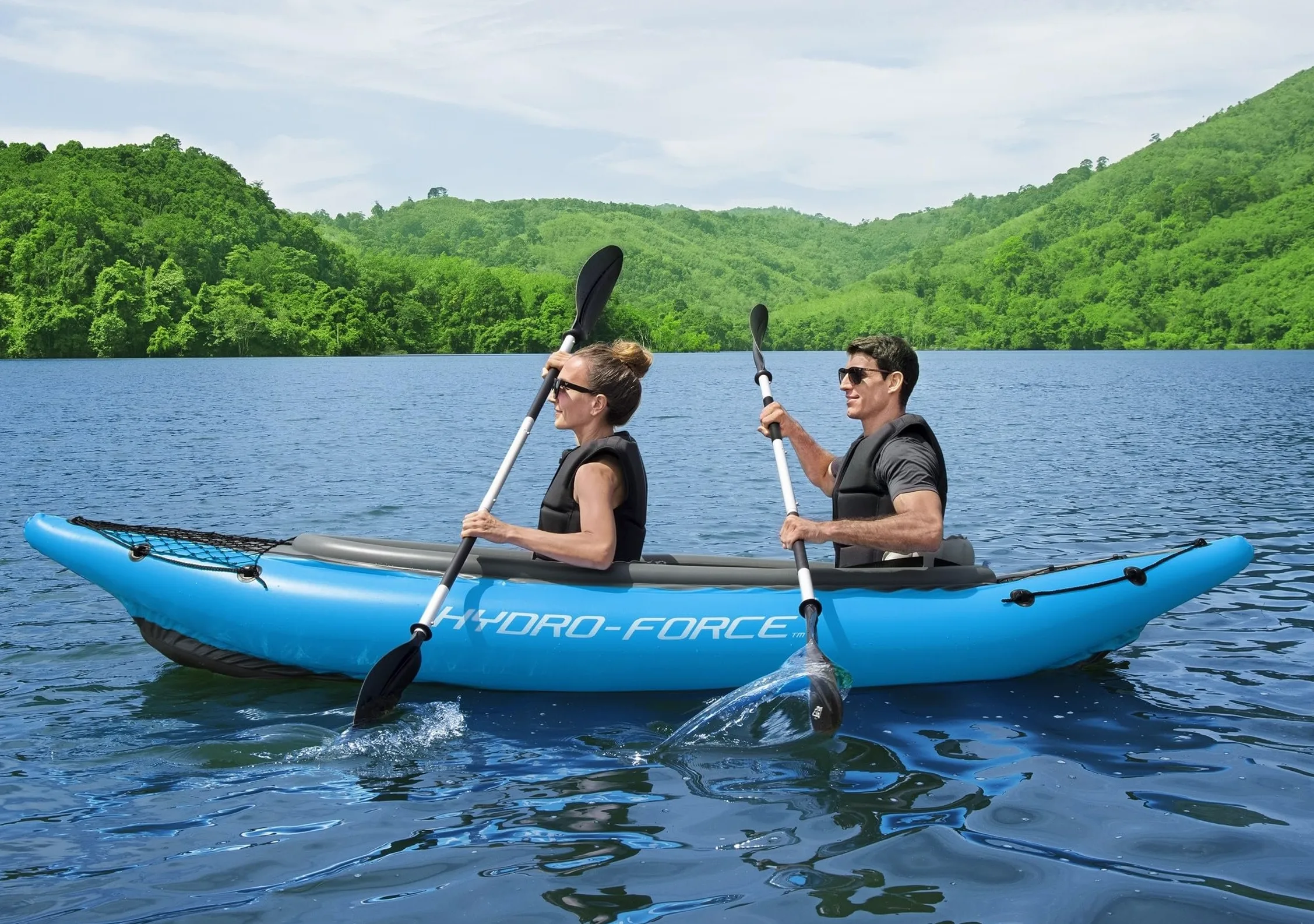 Hydro-Force Ventura Elite X1 - Juego de kayak inflable de 9 pies 2 pulgadas x 34 pulgadas, se adapta a 1 adulto, incluye barco, paleta de aluminio, bomba de mano, aletas, asiento, bolsa de engranajes,