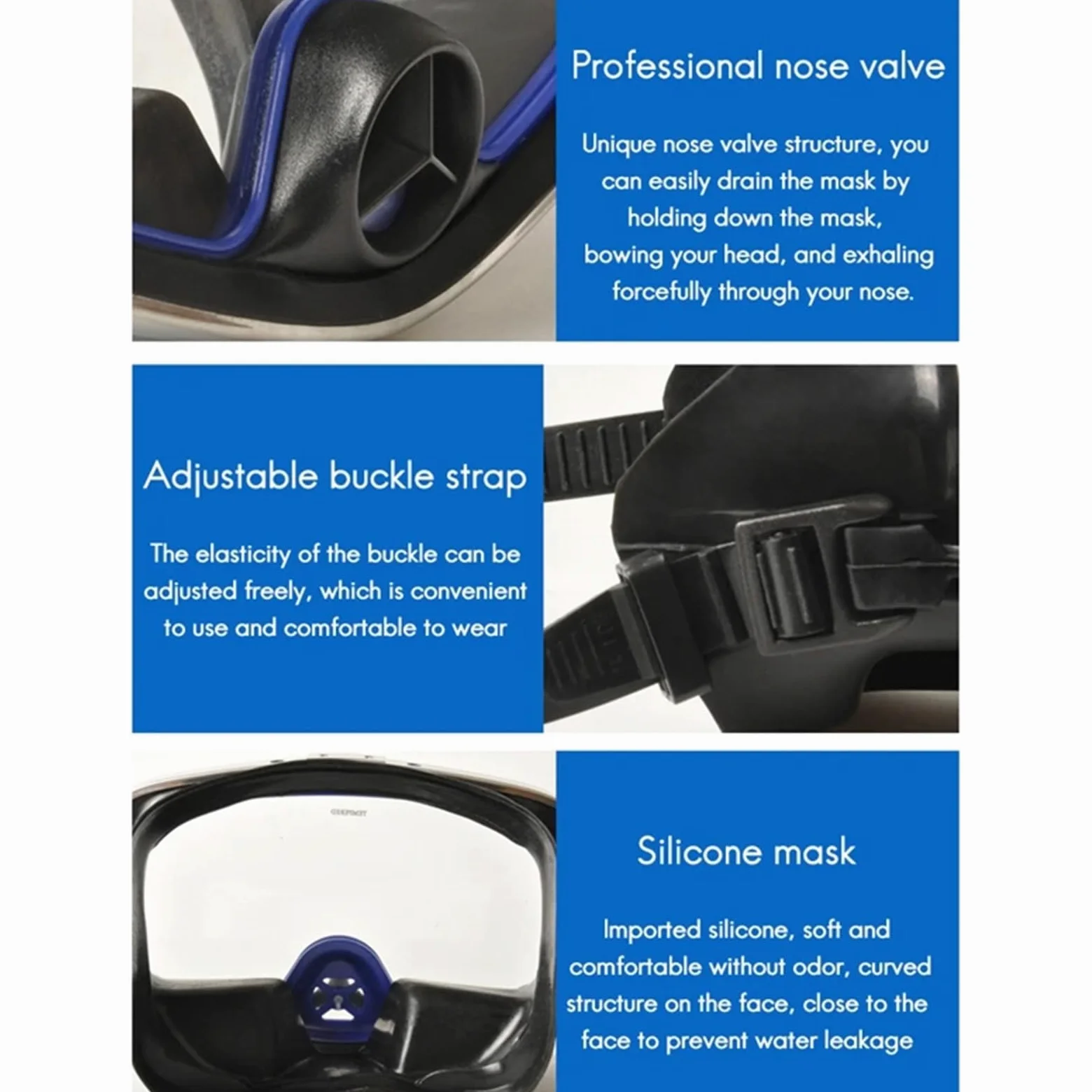 Gafas de buceo subacuáticas, esnórquel, marco grande para adultos, para natación, esnórquel, gafas de natación portátiles