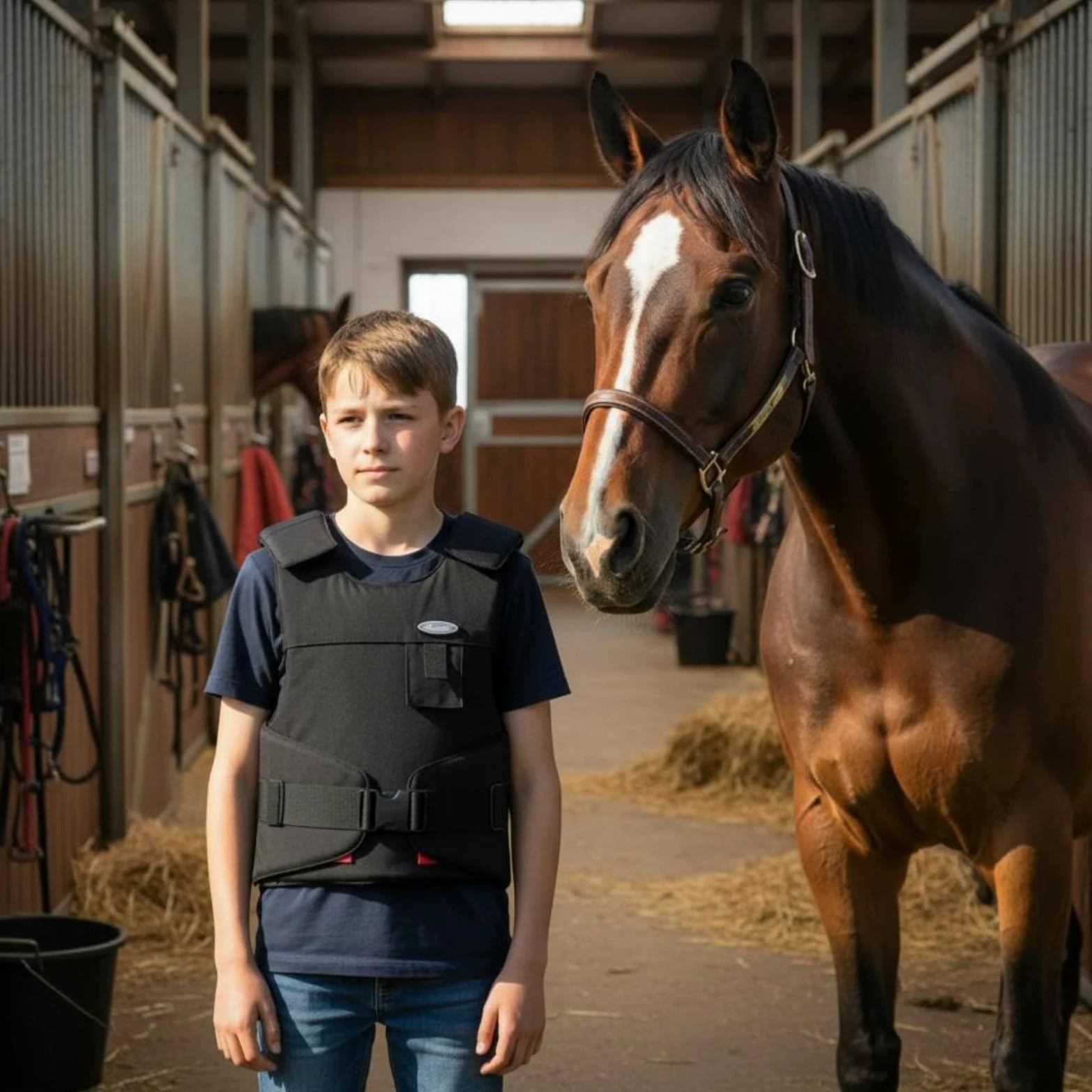 Gralara Chaleco de Equitación Infantil Protector de Montar para Protector Torácico Poliéster Liviano Que Permite Movimiento con Correas