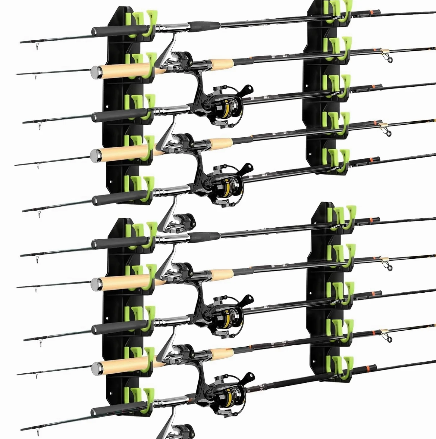 BOOSTEADY Soporte para Cañas de Pescar Estante de Cañas de Pescar para Garaje, Pesca Accesorios, Montaje en Pared o Techo, Equipo de Pesca, Verde, 2 Piezas