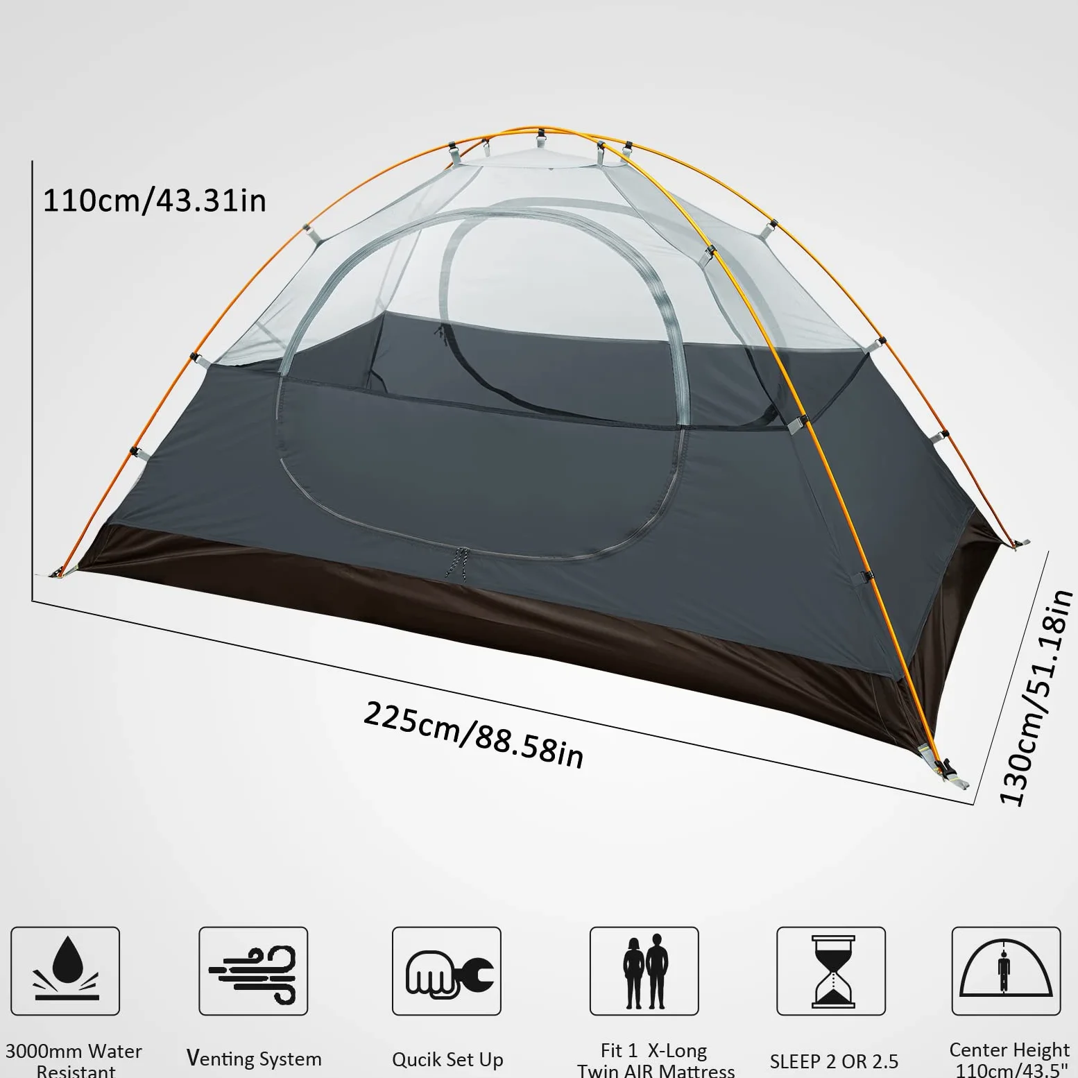 Bessport 2-3 Persona Tienda de Campaña con Dos Puertas A Prueba de Resistente al Agua y al Viento para Viajes, Camping, Senderismo