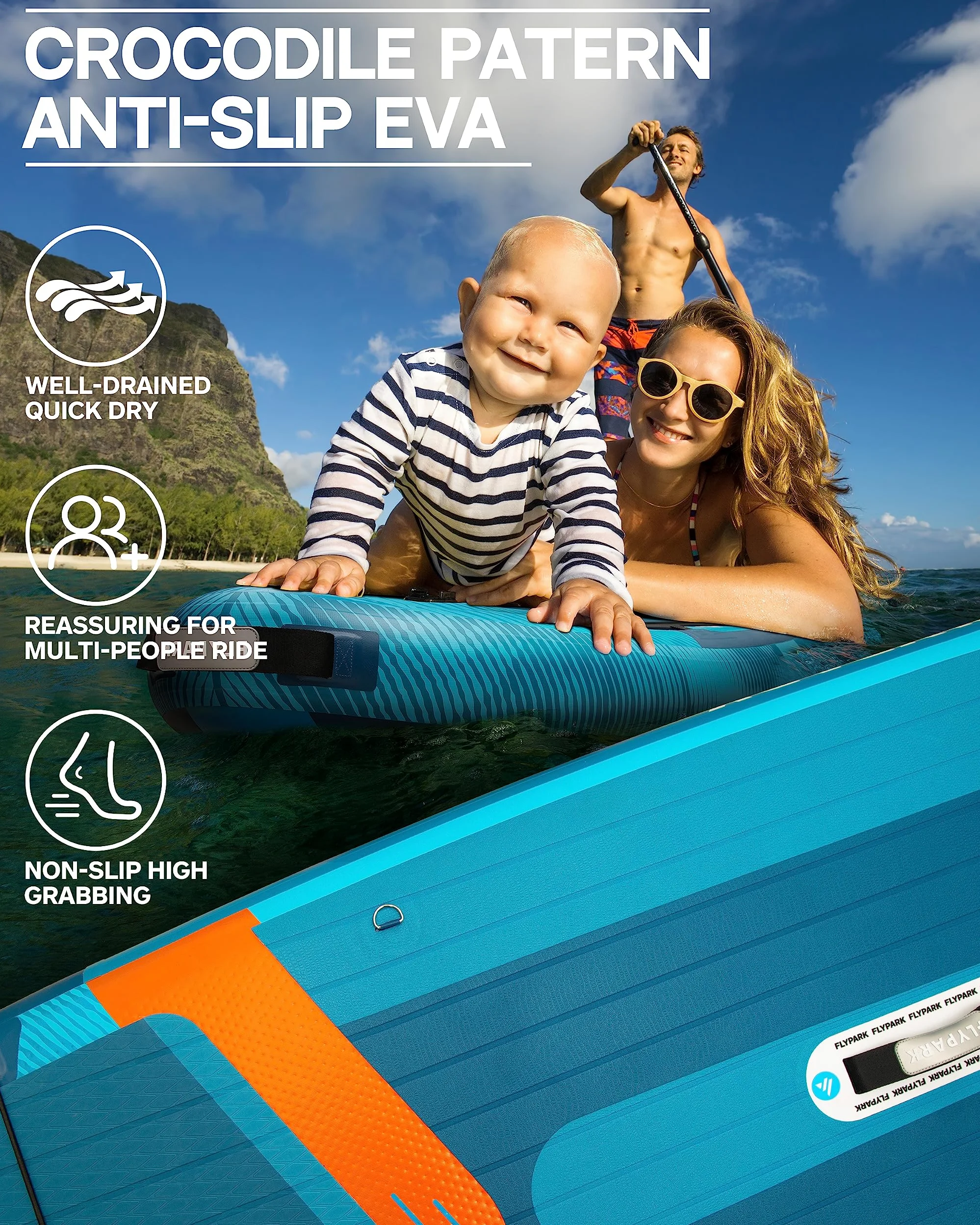 Flypark Tabla de Remo Inflable Estable de Pesca y Familia de 10 pies 8/11 x 35 Pulgadas, Tabla de Remo Inflable Extra Ancha, rodamiento de 430 Libras, Tabla de Remo de pie, Soporte de cámara, Correa