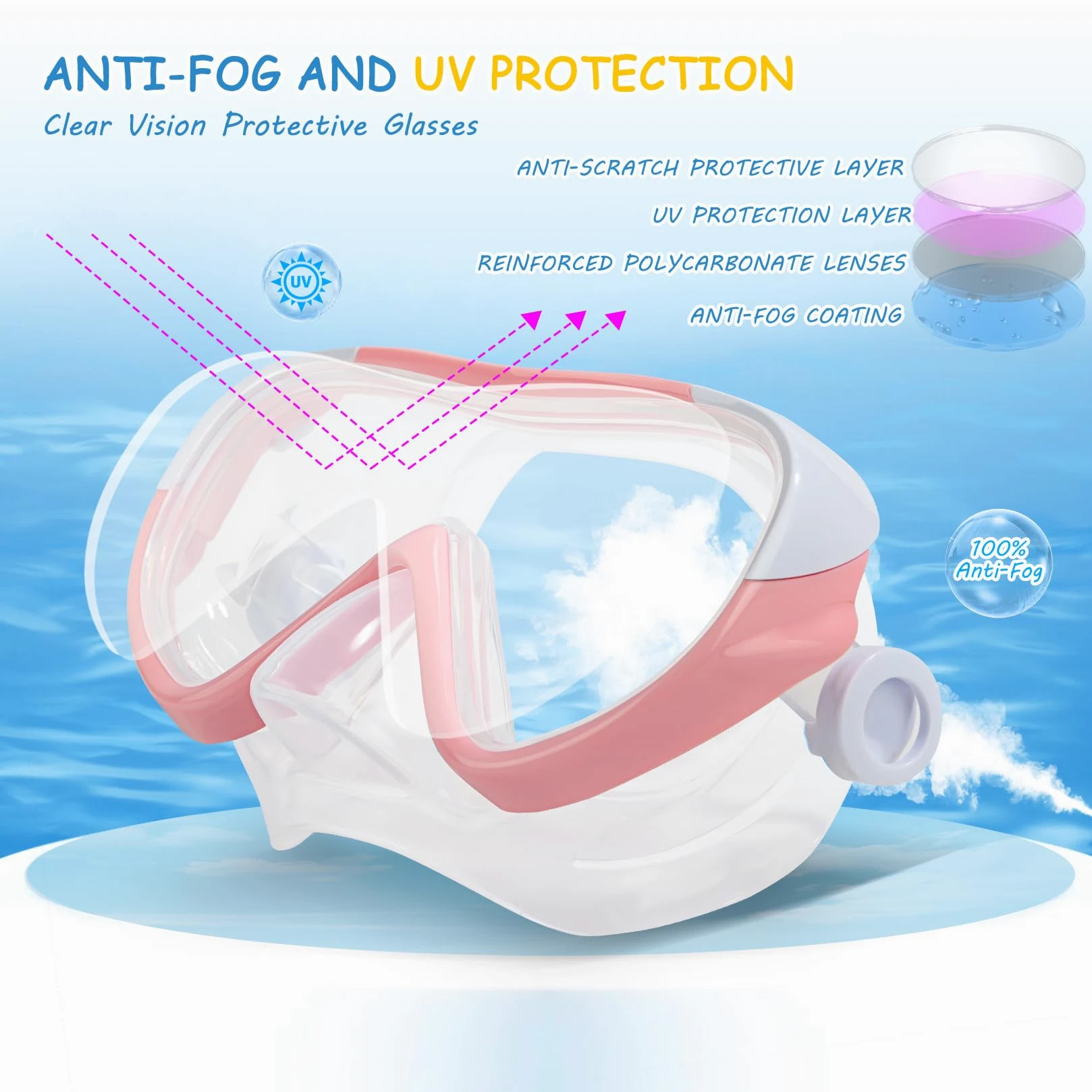 Máscara de natación para niños, gafas de natación de 180°, antivaho, a prueba de fugas, con cubierta para la nariz y correa de tela para niños de 4 a 14 años, para natación, esnórquel y buceo