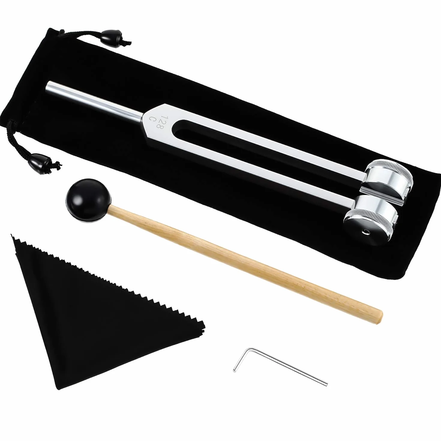 Horquilla de afinación 128 Hz aleación de aluminio respuesta precisa martillo silicona herramienta reparación paño limpieza