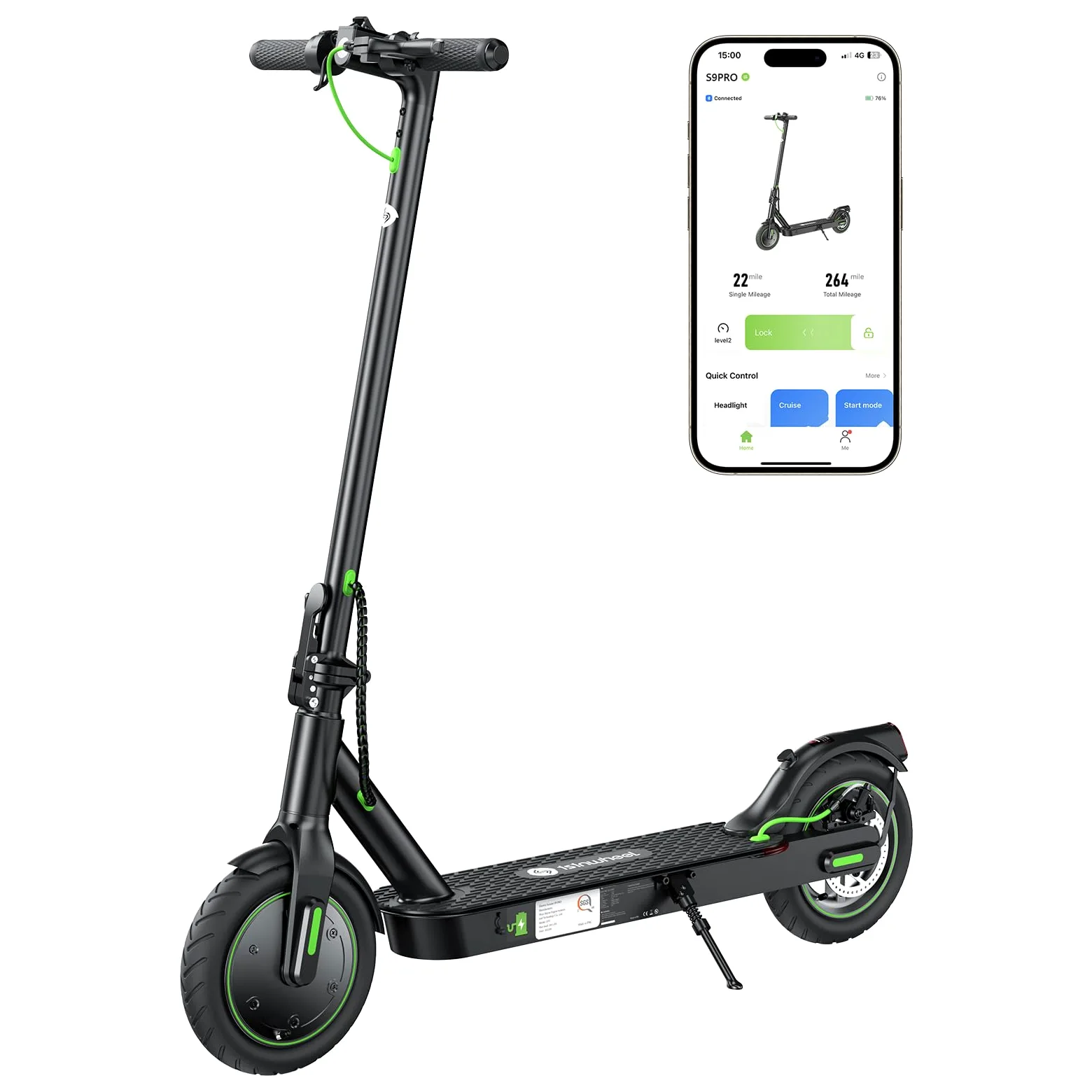 isinwheel S9Pro Patinete Electrico,350W Motor, Autonomía 30 km, Chasis de Aluminio, Frenos Dobles, Patinete Eléctrico para Adultos，Carga Máxima 100 kg