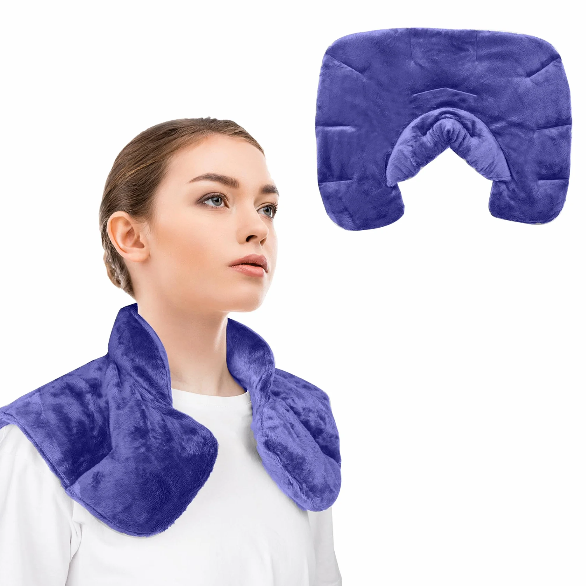 Almohada Térmica de Semillas Naturales para Cuello y Hombros, Almohadilla Caliente y Frío para Microondas, Aromaterapia con Lavanda y Manzanilla, Azul