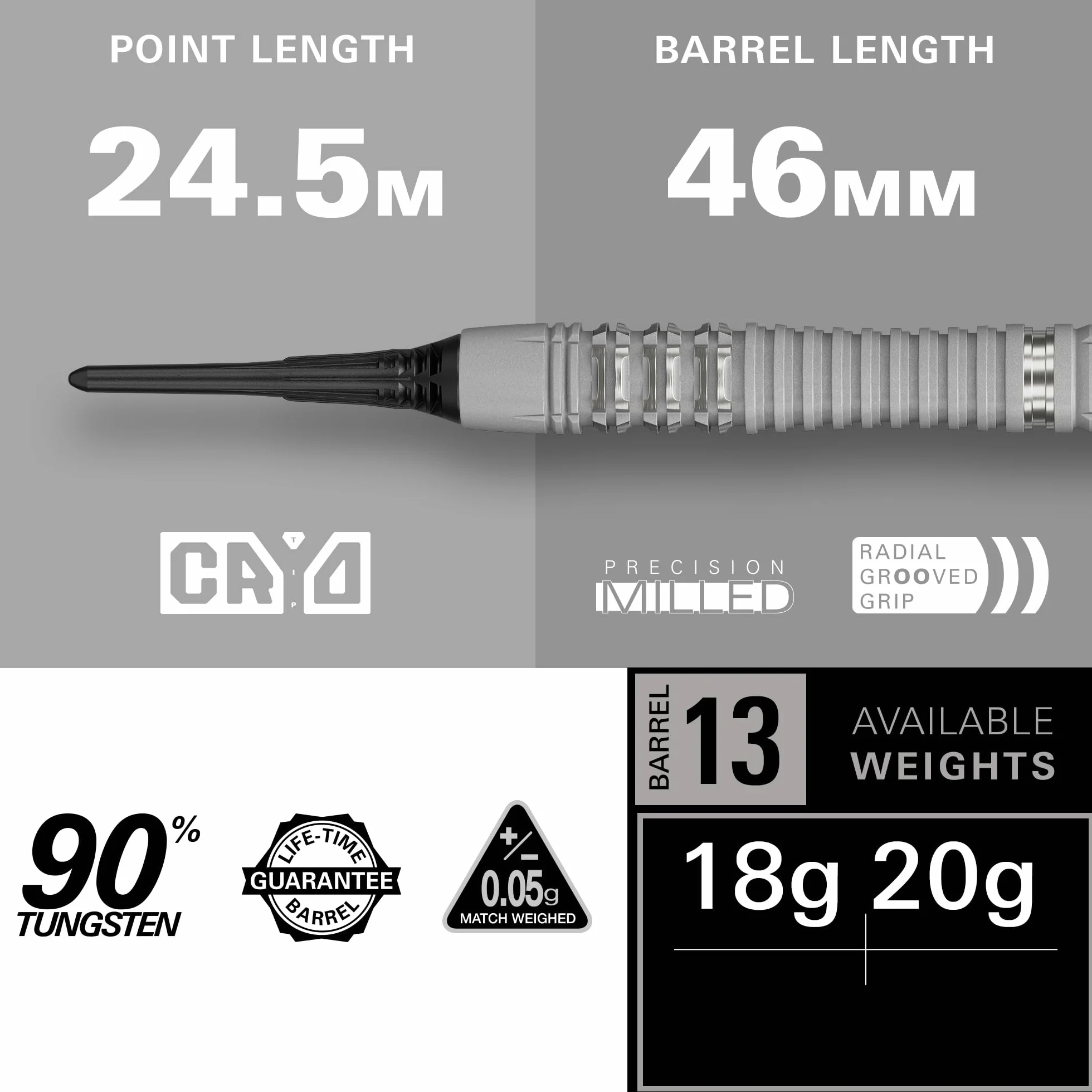 Target Darts Cryo Punta Blanda Dardo Set 18-21G 90% Tungsteno Barril