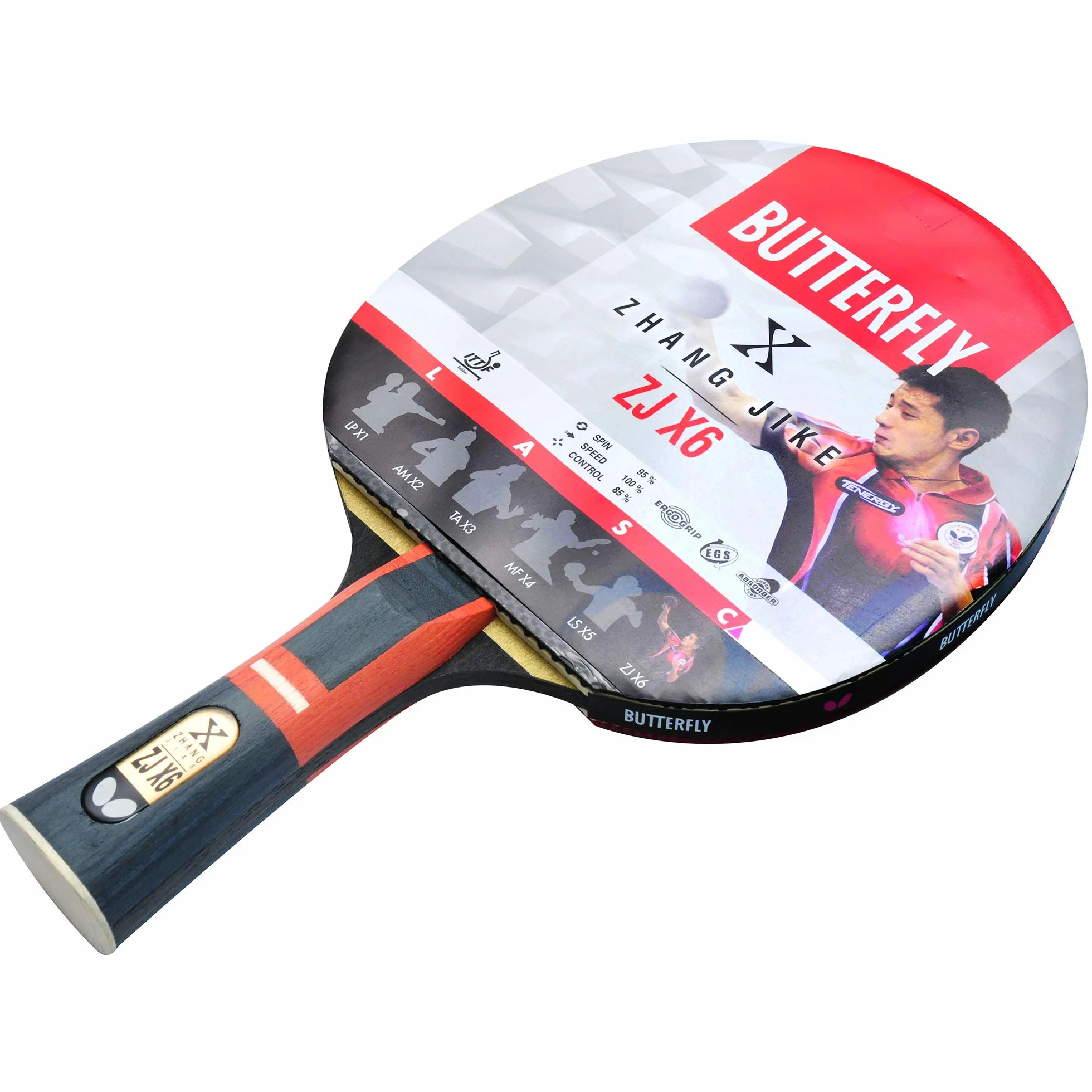 Butterfly Zhang Jike Zjx6 Wakaba Bate de Tenis de Mesa Negro Rojo