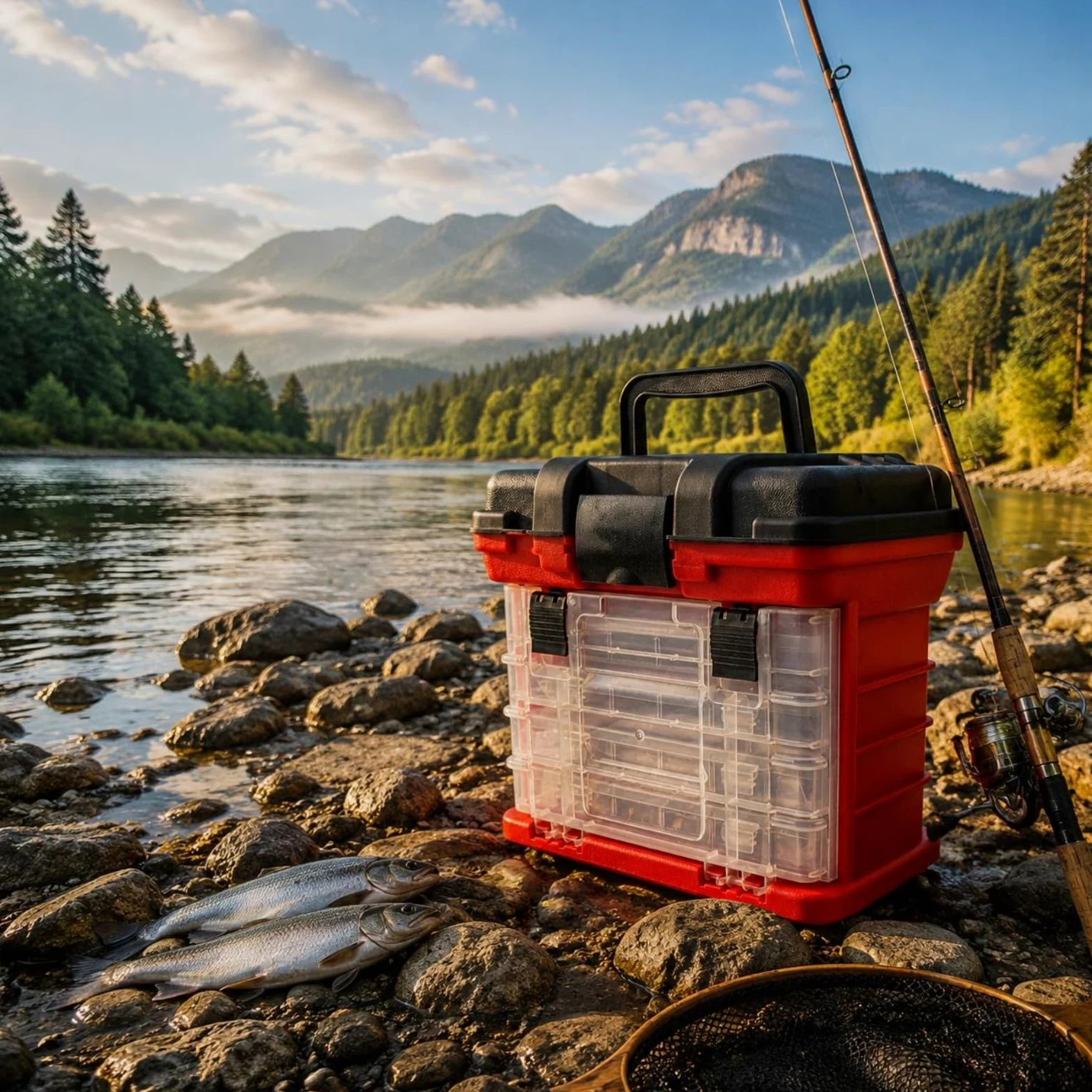 Contenedor de Pesca Caja de Aparejos Organizador Estuche Portátil Almacenamiento de 2 y 4 Cajones para Anzuelos Plomos y Pequeñas Herramientas Adecuado para Agua Dulce Agua Salada, Gris