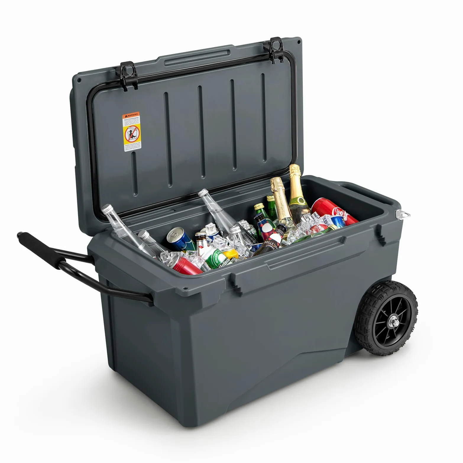 COSTWAY Enfriador Rotomoldeado, Hielera Portátil con Portavasos Integrados, Abridor de Botellas, Retención de Hielo Durante 5-7 Días, a Prueba de Fugas para Camping, Picnic, Pesca