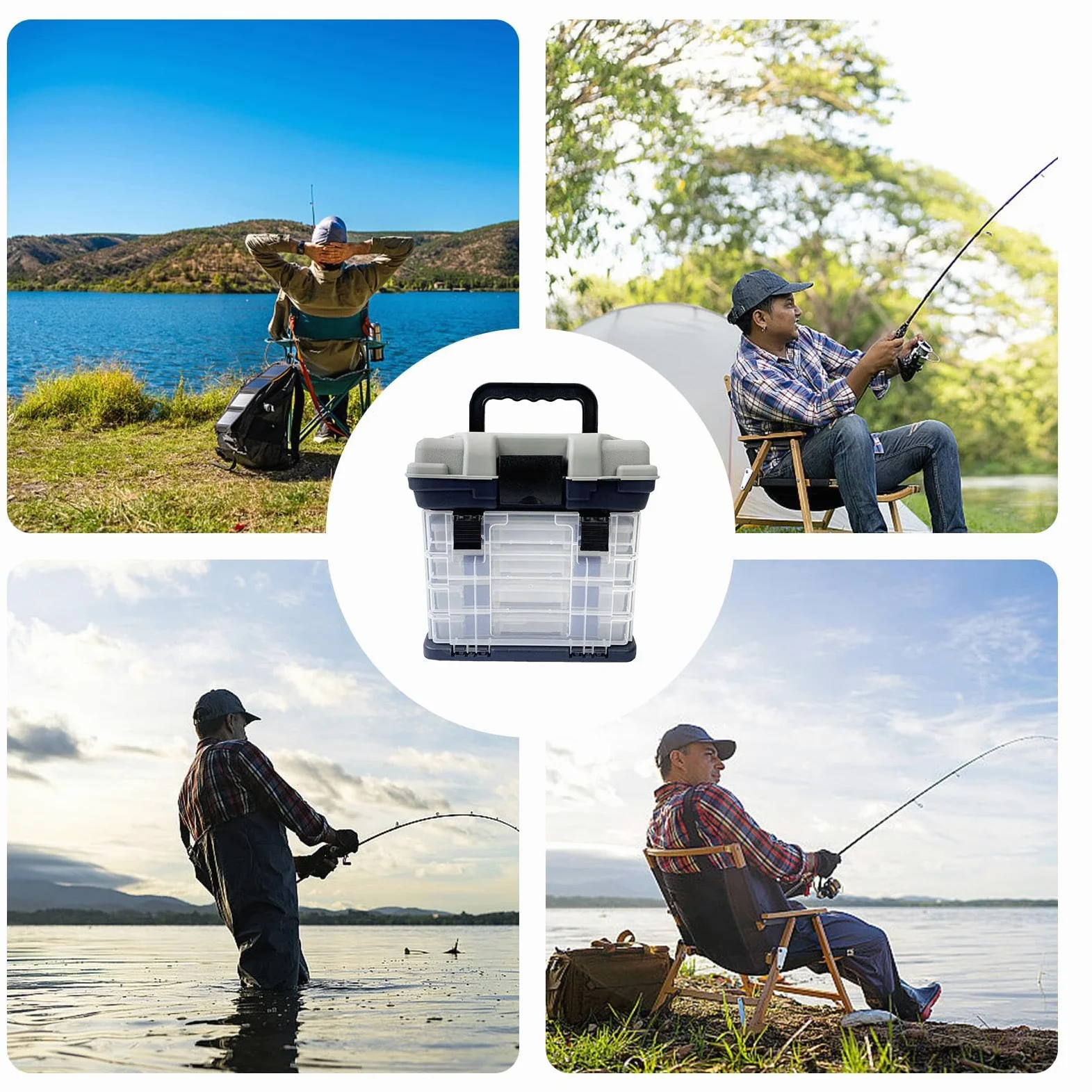 Caja de aparejos de pesca, organizador portátil de señuelos de pesca de 4 capas, ideal para almacenamiento de pesca en el mar, caja de utilidad para organizar ganchos y señuelos, conveniente y diseño | capas, ideal para almacenamiento de pesca en el mar,