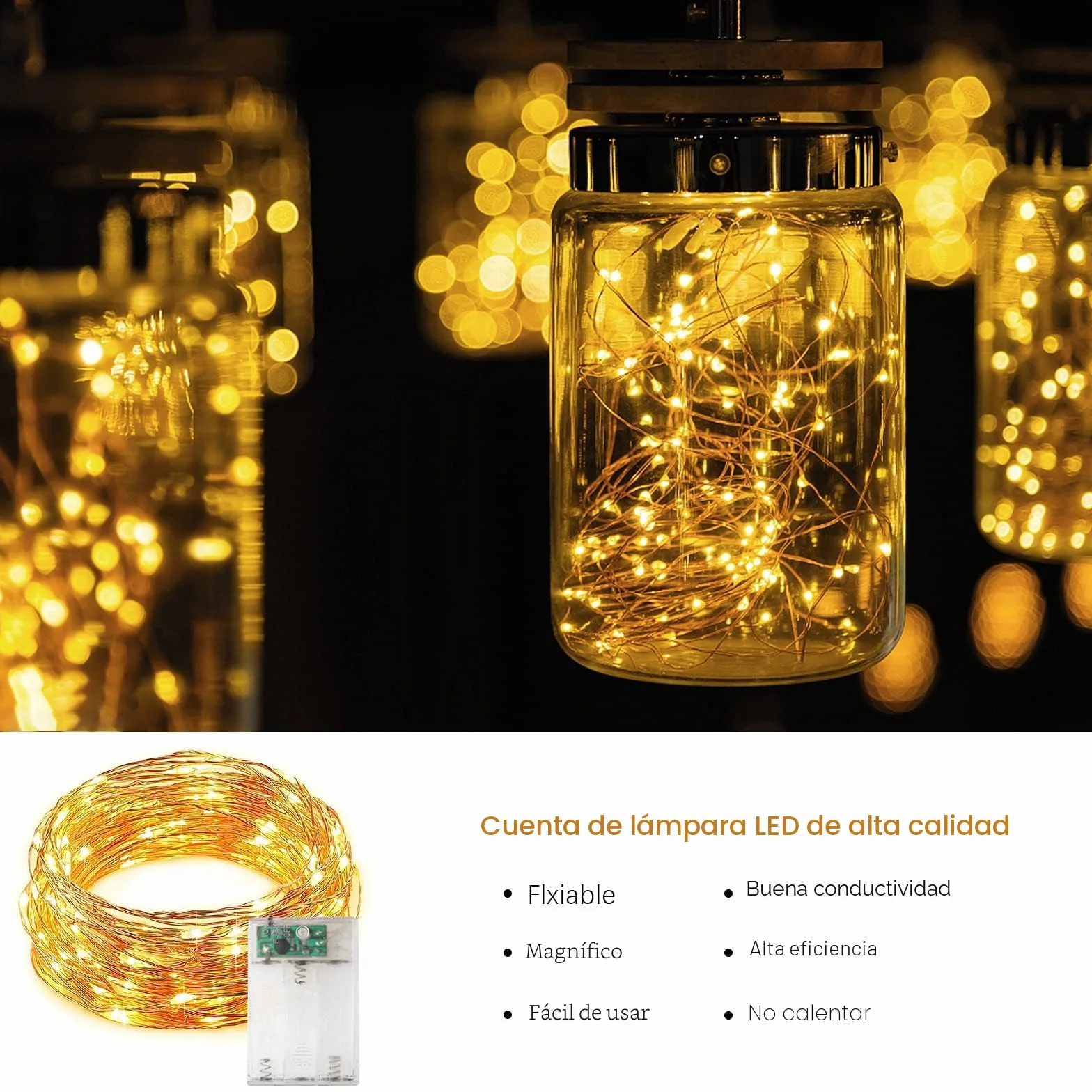 Jsdoin Guirnalda Luces 5M 50 LED Blanco Cálido Interior Hadas Navidad