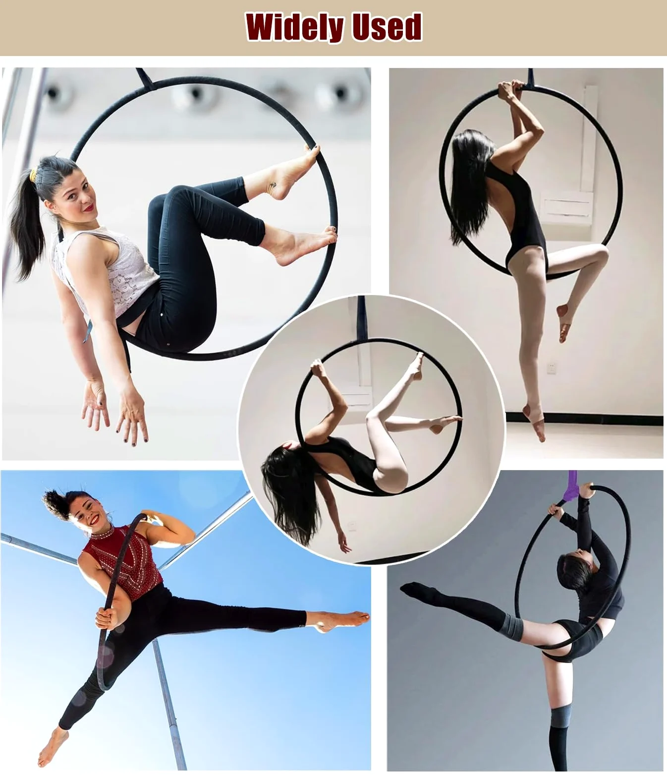 Juego de Anillas aéreas de Hierro, Disponibles en tamaños de 80 cm, 90 cm, 95 cm y 100 cm. Anillas Negras, aptas para Principiantes y Profesionales. Accesorios de Danza, Incluye complementos