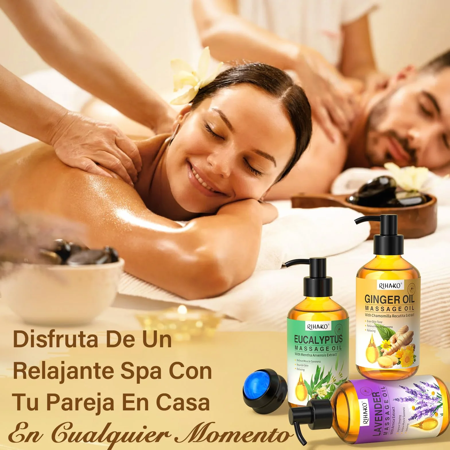 Set Aceites de Masaje para Terapia, Drenaje Linfático, Jengibre, Lavanda, Eucalipto, 3 x 100 ml