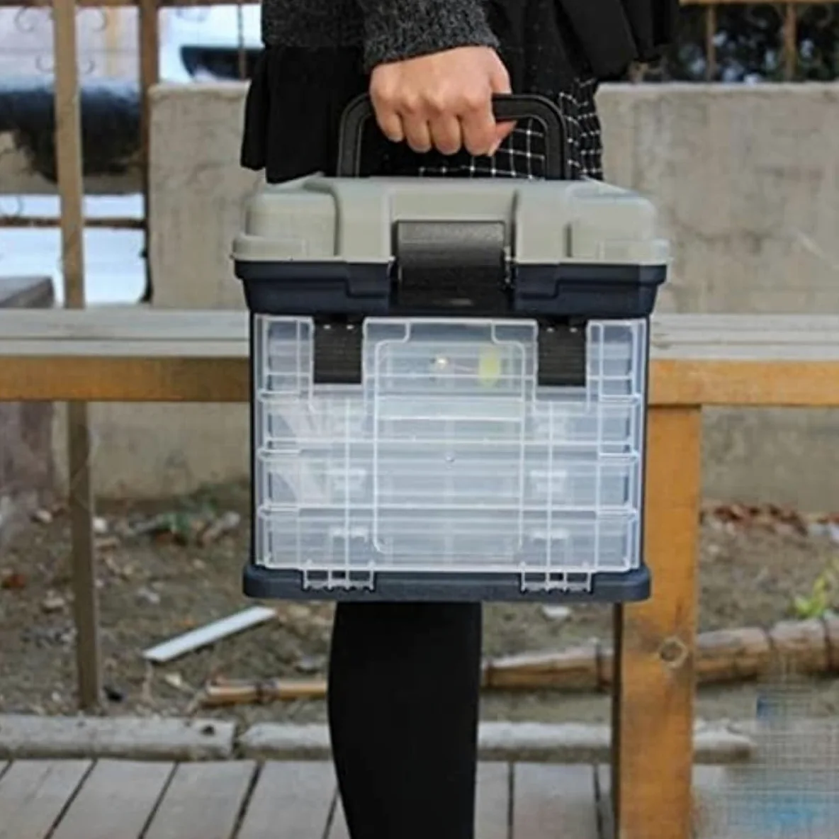 Caja para Aparejos Pesca, Caja De Herramientas De Pesca Caja Contenedora De Múltiples Capas Caja De Almacenamiento De Anzuelos De Pesca Con Mango De Plástico Caja para Accesorios de Pesca(Yellow)