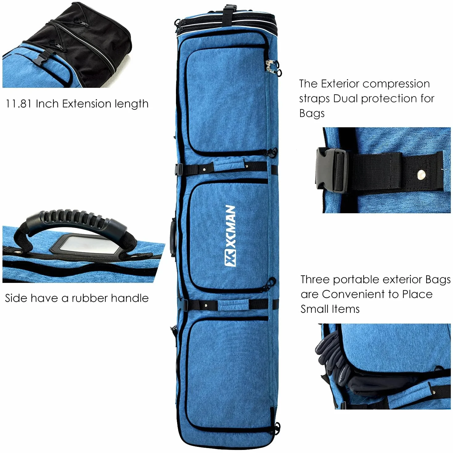XCMAN Bolsa de Snowboard Ajustable 63-75 Pulgadas Acolchada para Viajes Aéreos