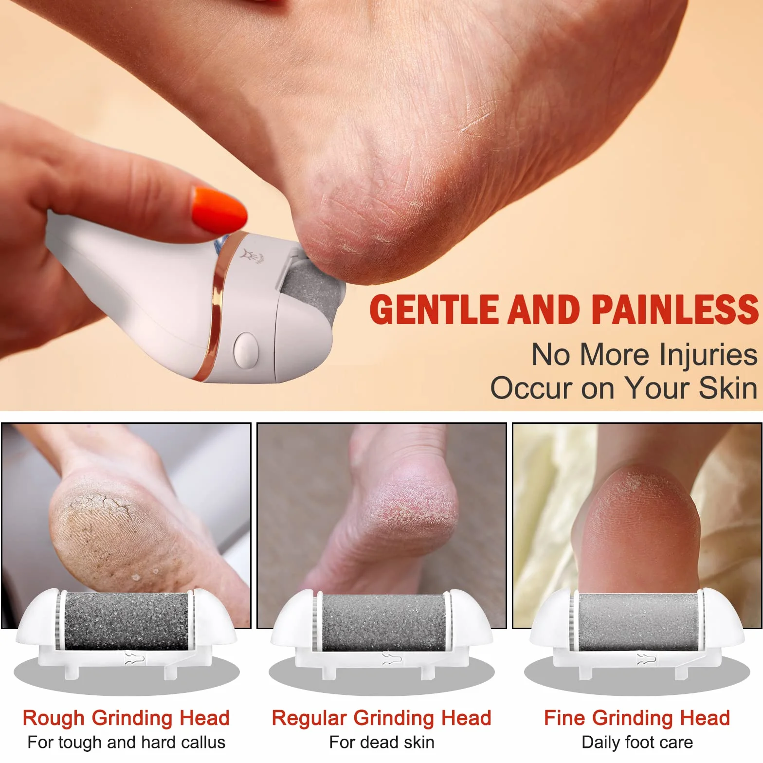 Aottom Pedicura Eléctrico Quita Durezas Eliminar Callos con 3 Diamond Rodillos IPX7 Impermeable Recargable
