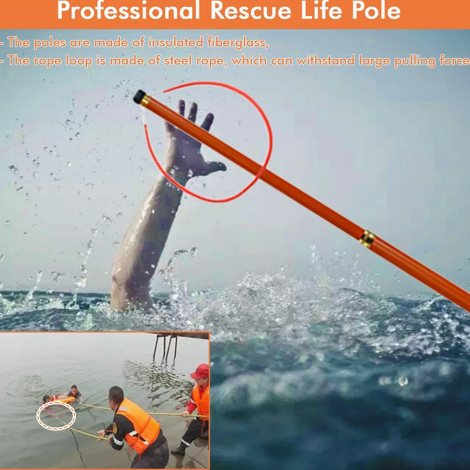 Gancho y poste para salvar vidas de piscina, postes reflectantes resistentes de rescate para salvar vidas/varillas de fibra de vidrio para niños mayores, adultos, yates de barco, muelle junto al lago
