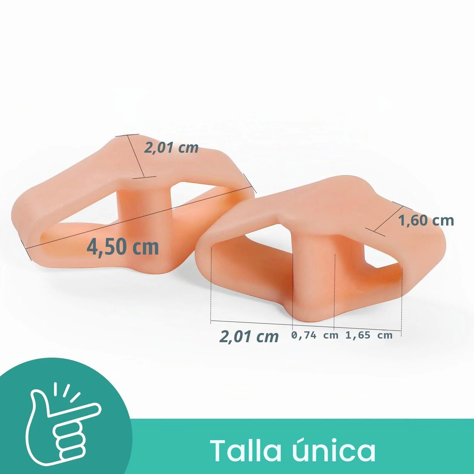 Separadores de dedos grandes Welnove 12 unidades con 2 trabillas para dedos superpuestos beige