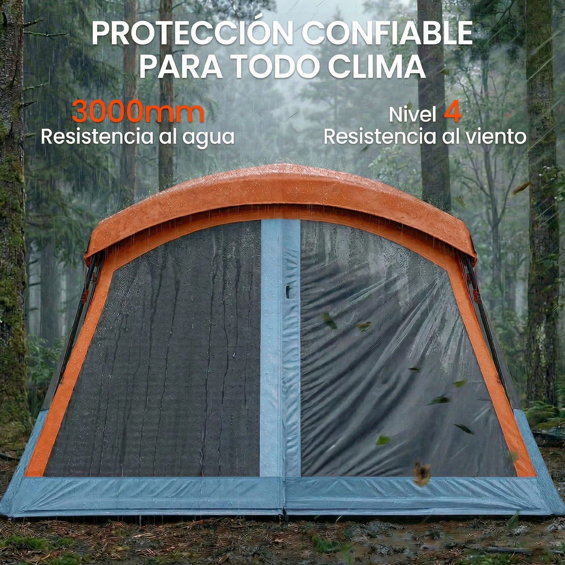 Outsunny Tienda de Campaña Familiar para 4 Personas Tienda Camping Plegable Tipo Túnel con 2 Habitaciones Puertas Ventanas Tragaluces Bolsa y Gancho Impermeable 3000 mm Fácil Montaje para Senderismo