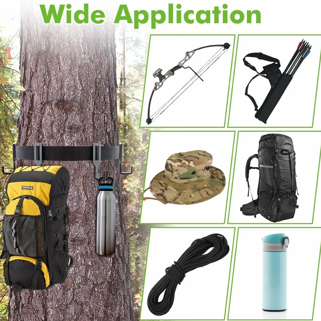 Treestand Correa con 5 Ganchos Resistentes Al Desgaste-Treestand Correa Soportes De Árboles con Multi-Gancho para Caza-Colgador De Caza, Colgador De Equipo Multipropósito