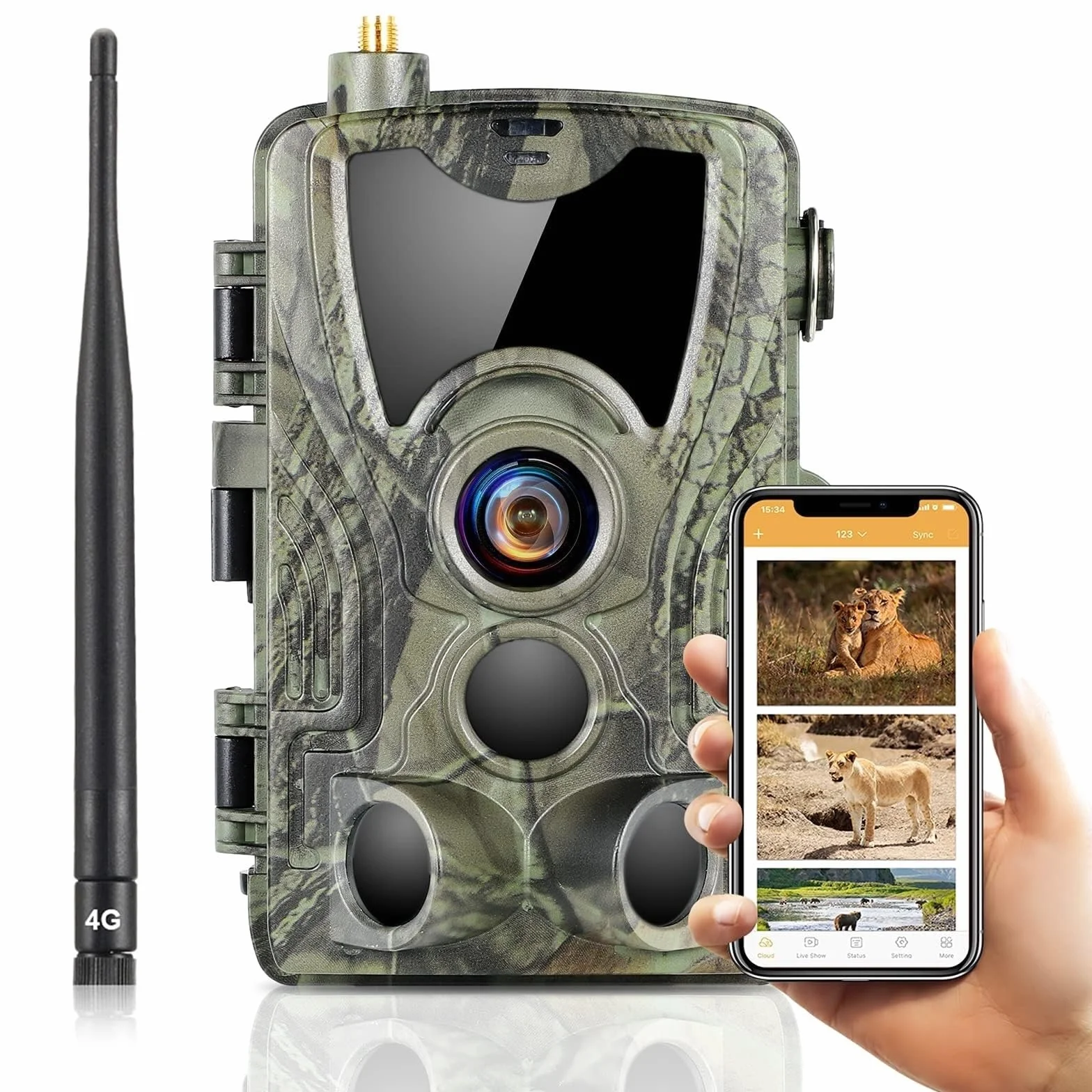 Camara Fototrampeo 4G con App, 120MP 4K Camara Caza con SIM para Teléfono Enviar Fotos, Cámara de Caza Nocturna, Movimiento Activado, Impermeable Cámara Fototrampeo infrarroja 850 NM IR LED