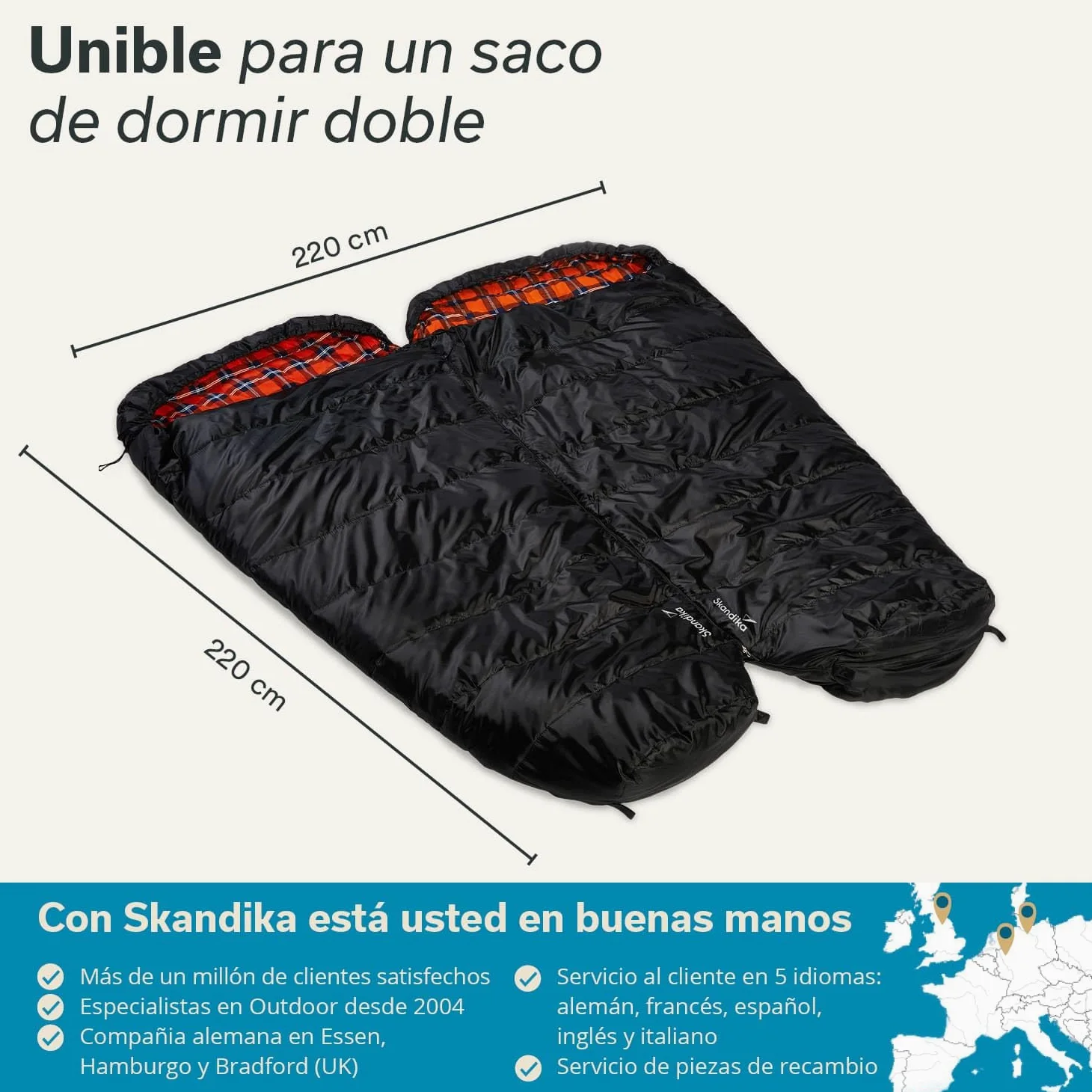 Skandika Saco de dormir Vegas franela | XXL de saco de dormir momia | Sleeping Pod | 220 x 110 cm, ranura para de cremallera, franela de lujo Forro | acoplable (Negro)