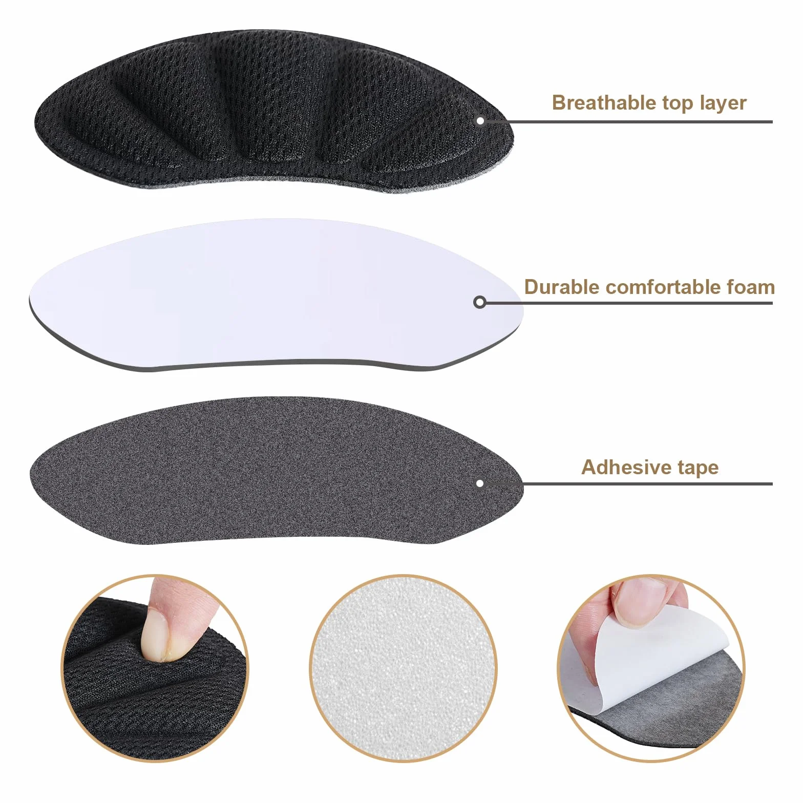 Almohadillas para talones autoadhesivas, taloneras protectoras antideslizantes, 3 pares