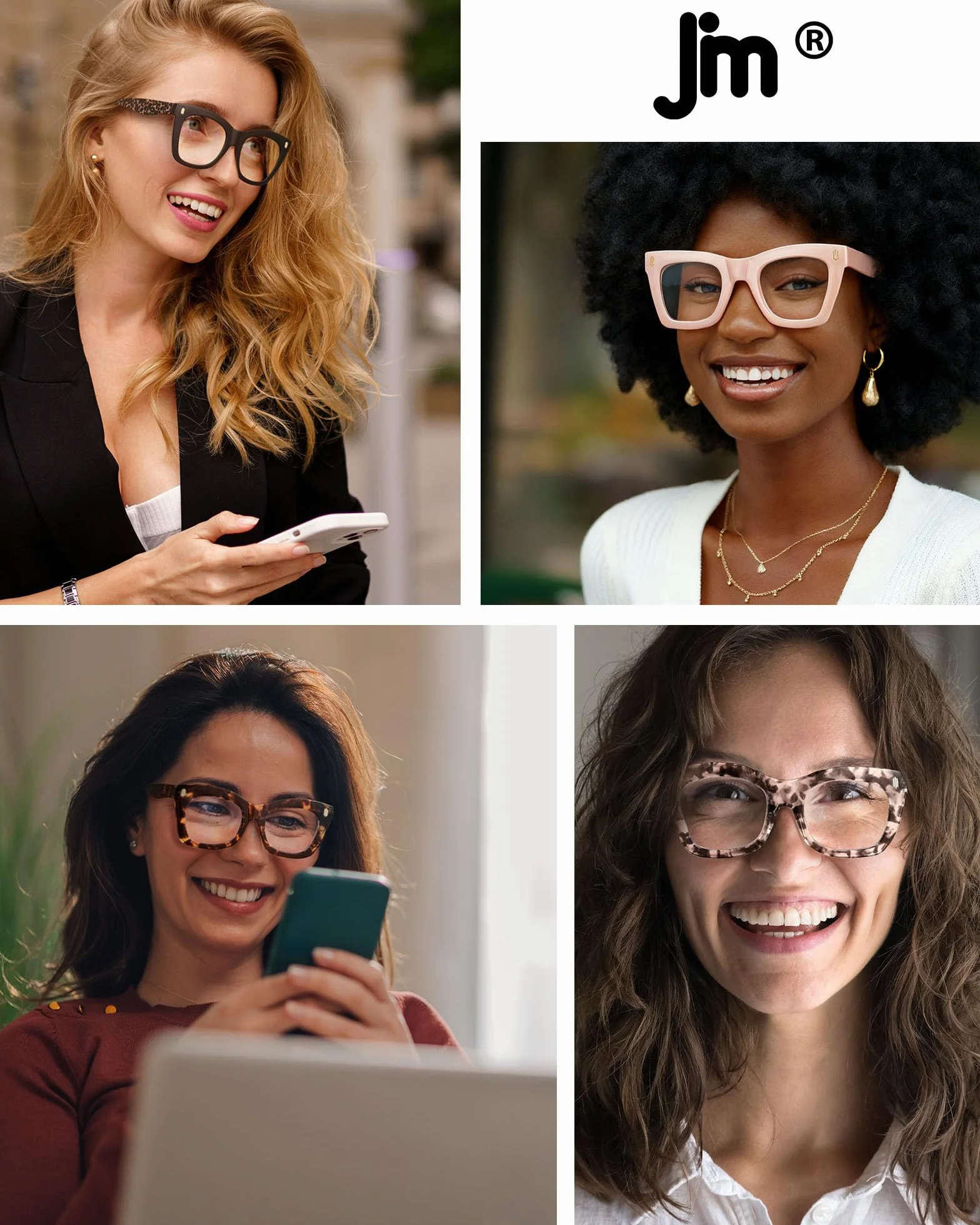 JM Gafas de Lectura para Mujer, Cuadrado Moda Grande Ojo de Gato, Luz Azul, 4 Pack