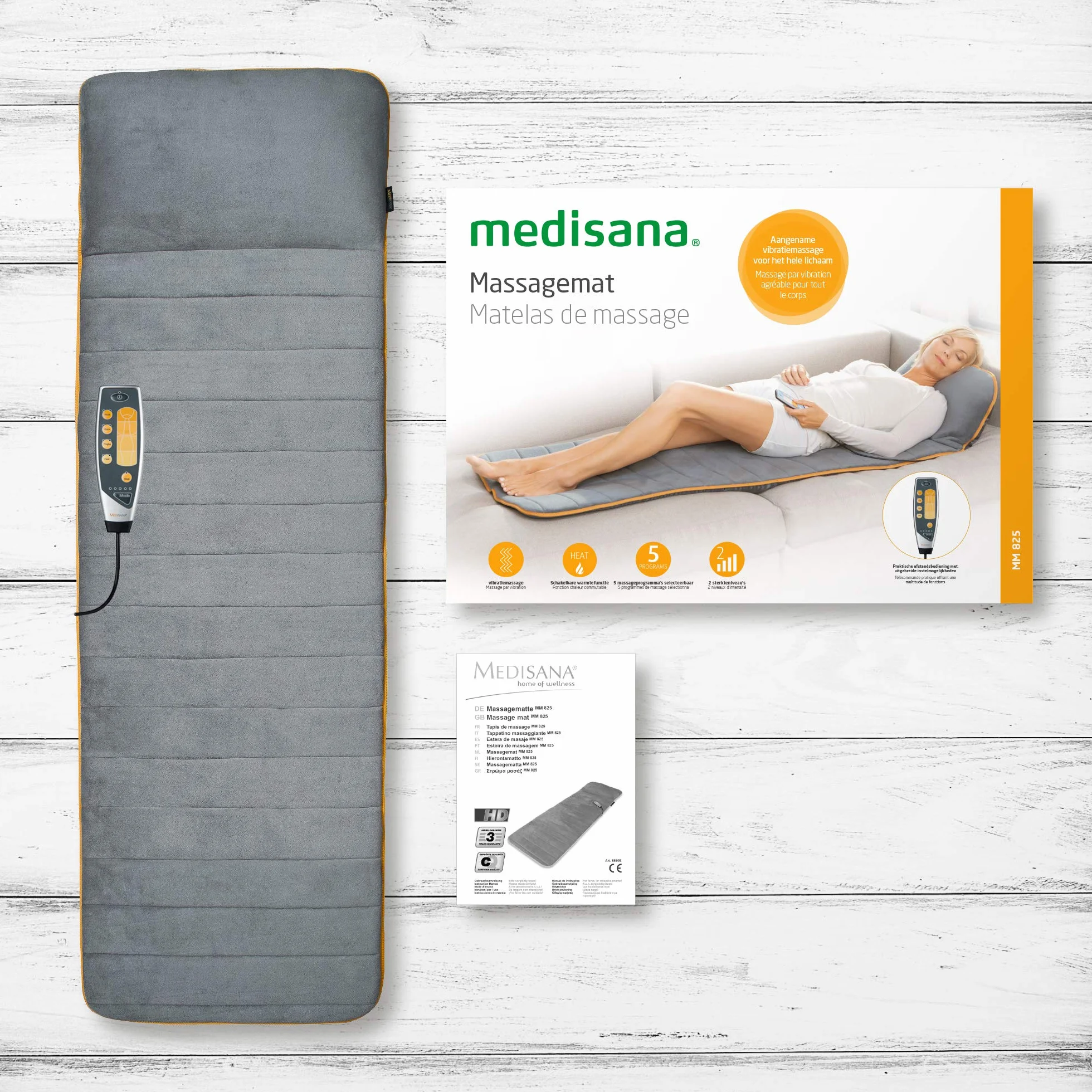 Medisana MM 825 Esterilla de masaje eléctrica, 5 programas, 4 zonas, calentamiento, 2 intensidades para espalda, cuello y cabeza