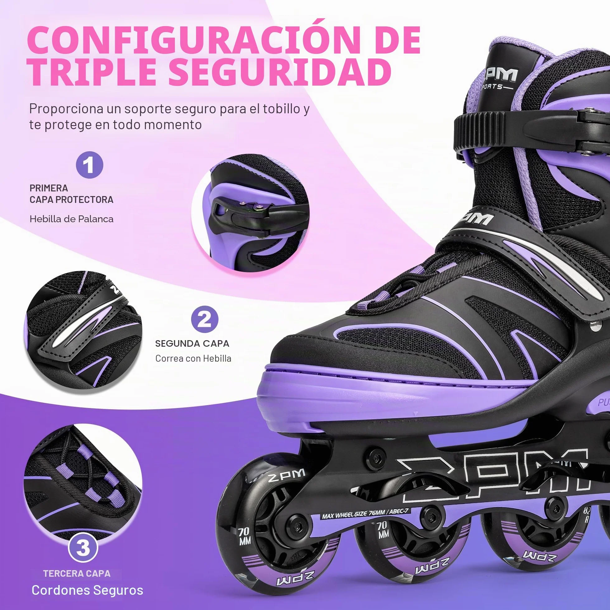 2PM SPORTS Regulable Patines en línea para niños y niñas con Ruedas de PU 82A