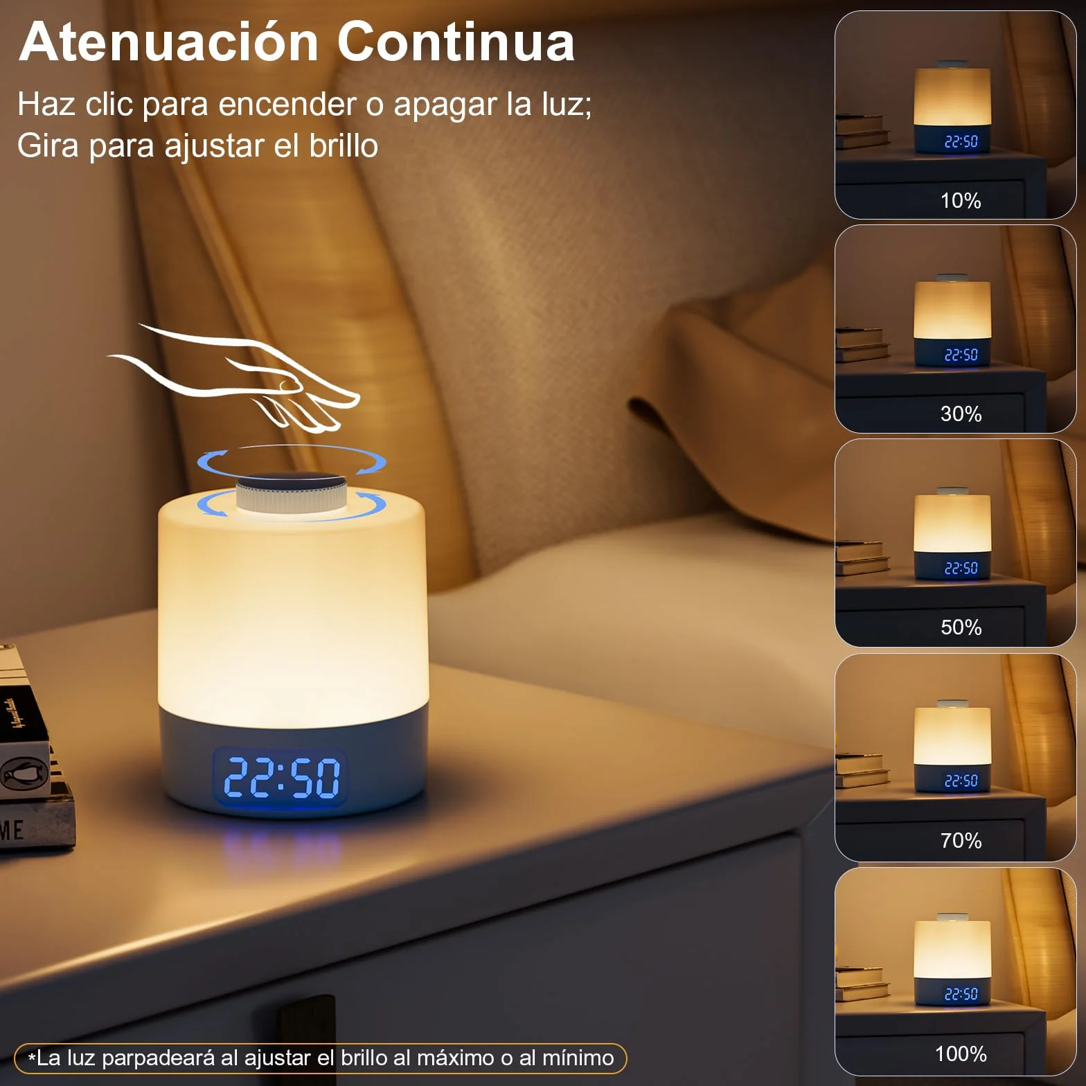 WOBANE Lámpara de Mesita de Noche Recargable USB 3600 mAh 3 Temperaturas de Color