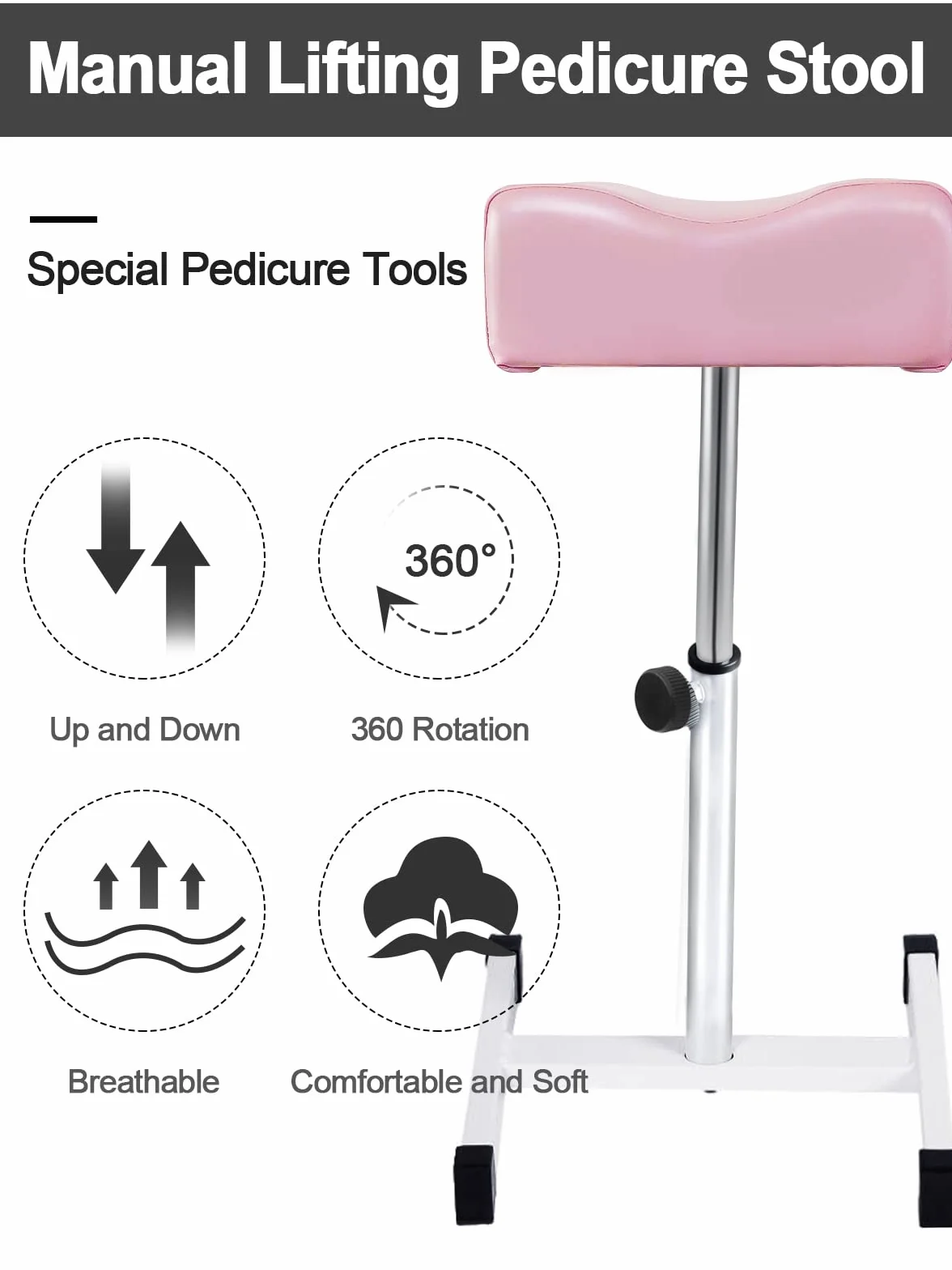 Taburete de pedicura Ajustable Profesional para Salón SPA, Soporte de pies Rosa