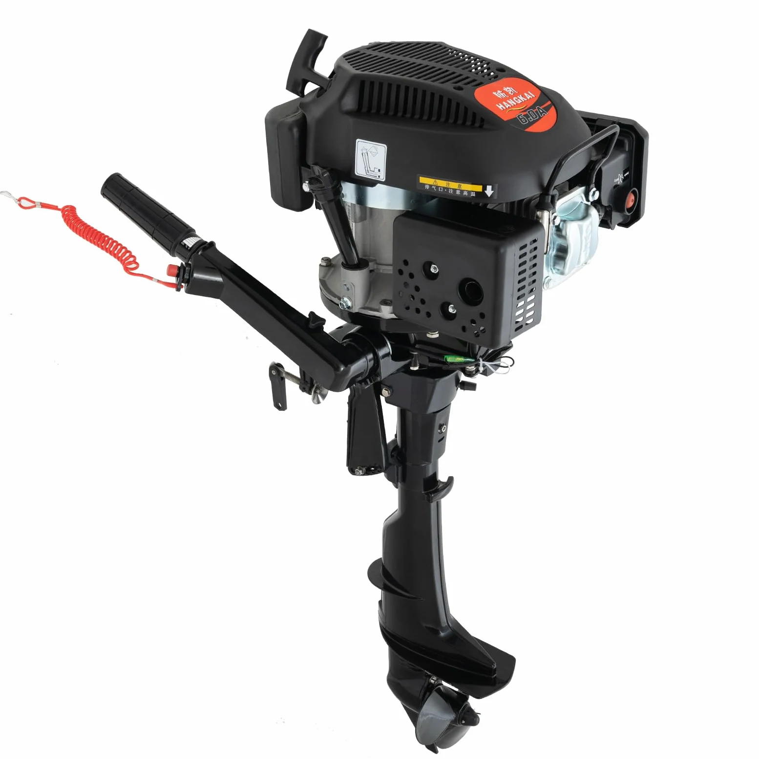 Motor fueraborda de 4 tiempos, 6 CV, 140 ccm, refrigerado por aire, para botes inflables, barcos de pesca, con arranque de cuerda manual y dirección de 360°