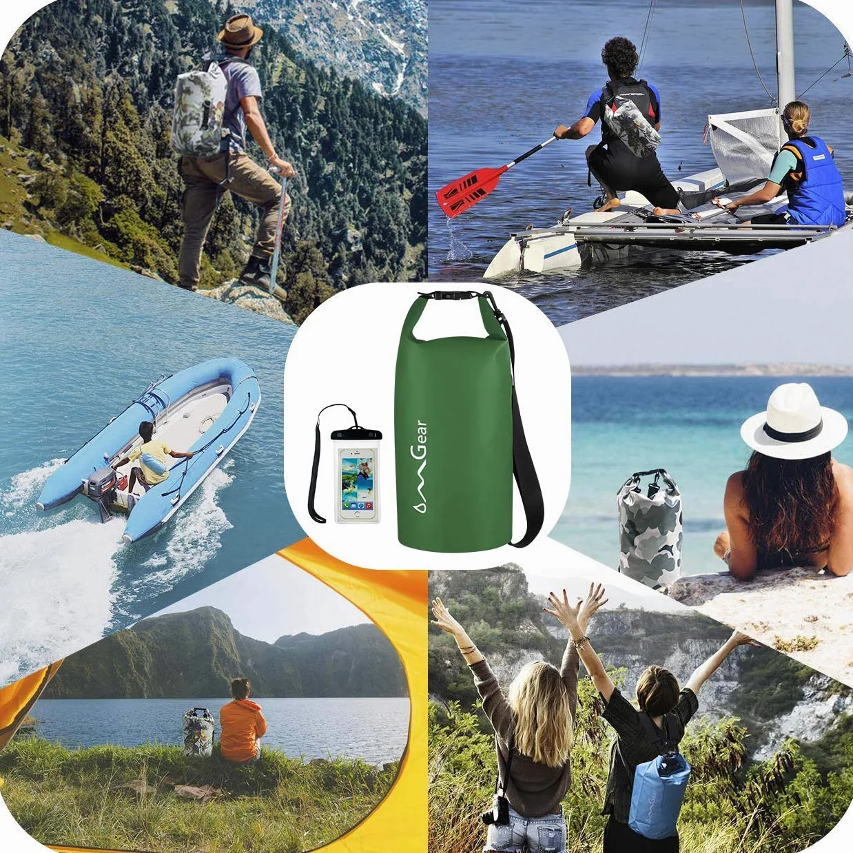 OMGear - Mochila Impermeable con Bolsa Seca para teléfono, 40 L/30 L/20 L/10 L/5 L, Bolsa Seca Flotante para Kayak, navegación y Actividades al Aire Libre