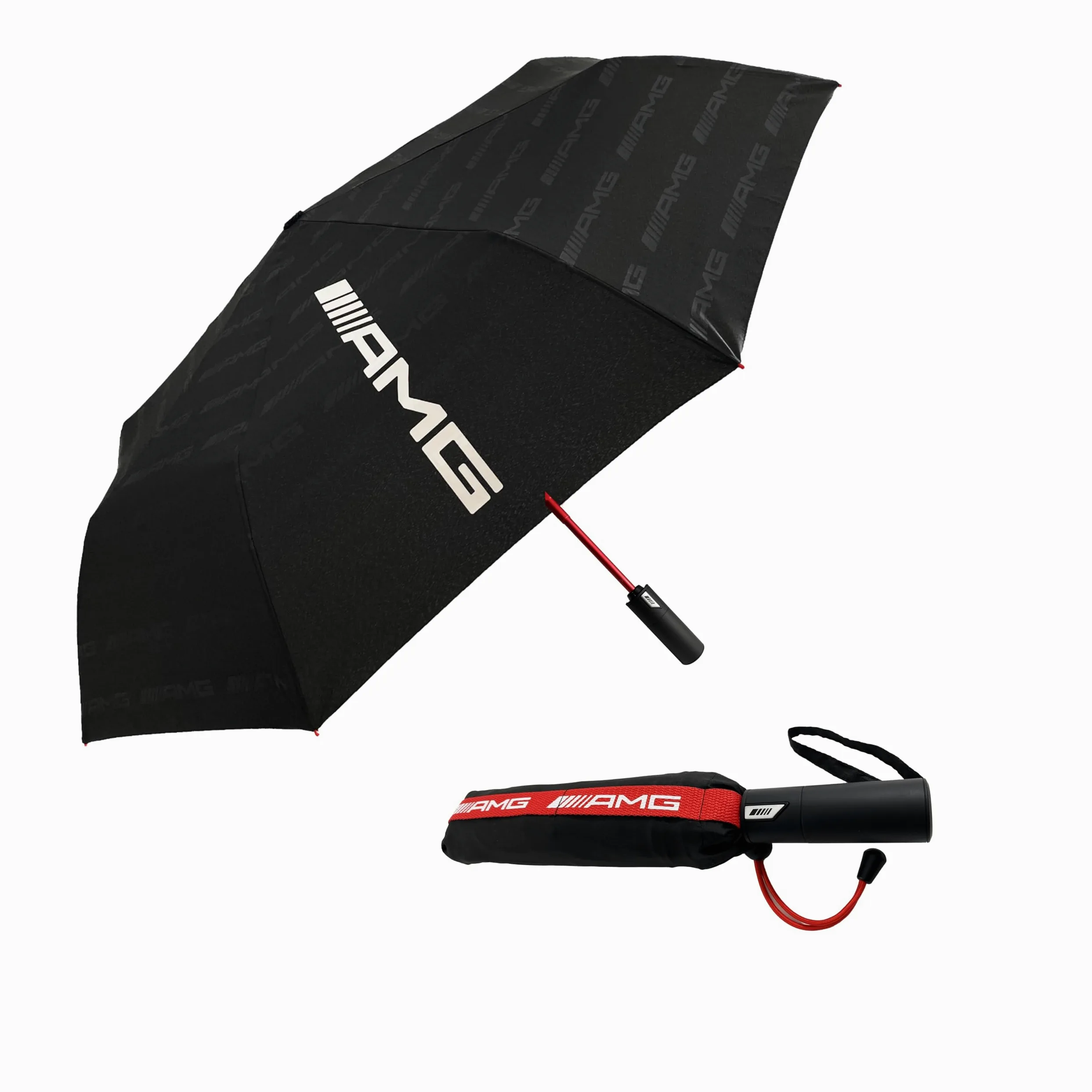 Paraguas Plegable AMG Auténtico – Antiviento, Apertura y Cierre Automáticos, Compacto de Viaje, Diseño Negro y Rojo Premium, Resistente y Ligero para Todo Clima