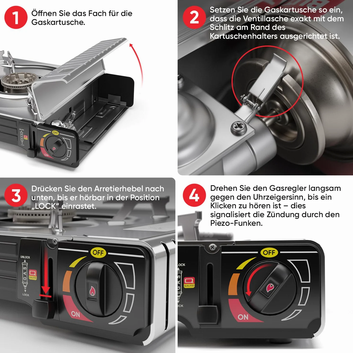 Cocina de Gas 2 Fuegos para Camping con Encendido Piezoeléctrico y Cartuchos MSF-1a 227g