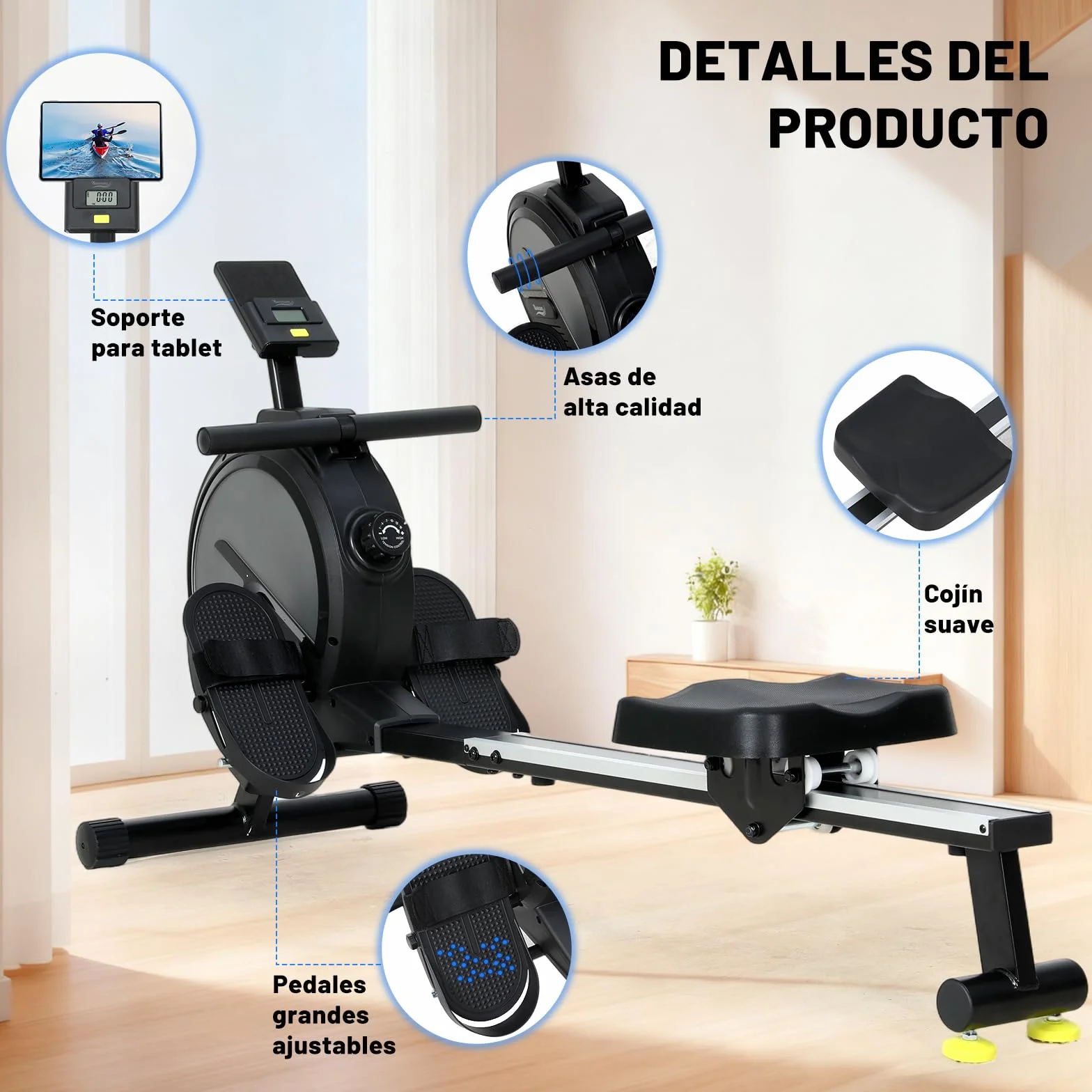Máquina de Remo para casa, Máquina Remo casa con 16 Niveles de Resistencia, Pantalla LCD, Rowing Machine Magnético súper silenciosa, Nuevo Diseño, Mquina De Remo Profesional Gym En Casa