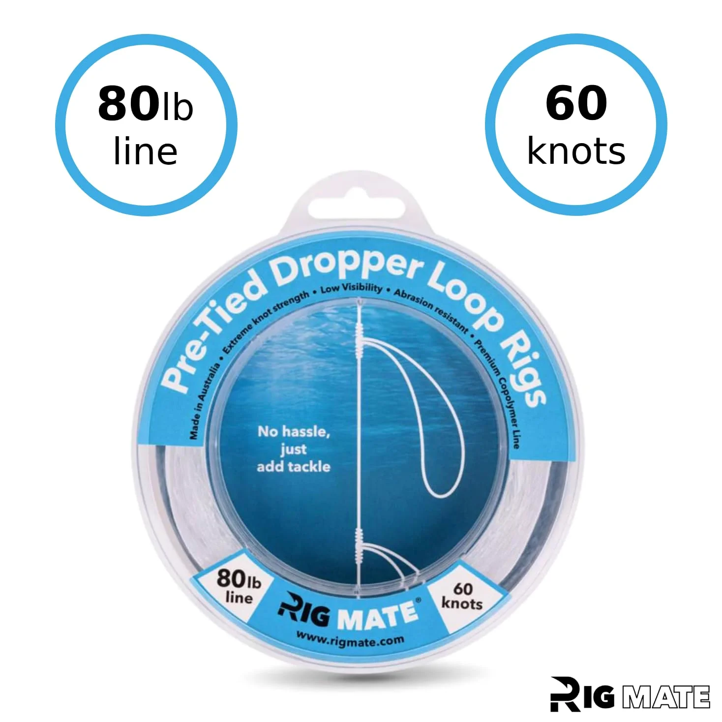 Aparejos de bucle cuentagotas preatados de 80 libras. Carrete de línea de pesca. Bucles de 18 pulgadas de distancia con tamaño de bucle de 5.5 pulgadas. Perfecto para pesca de agua salada y agua dulce