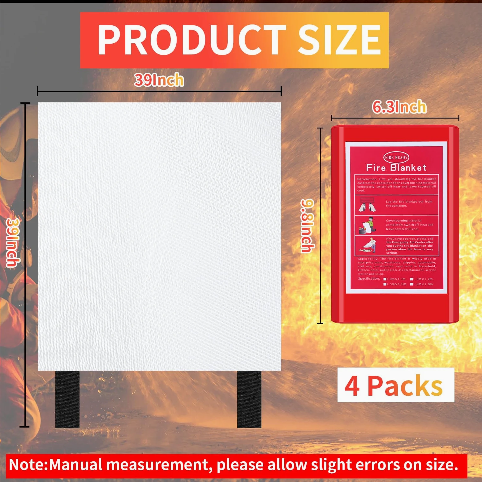 Copkim Paquete de 4 mantas de emergencia contra incendios, manta de fibra de vidrio para supresión de incendios con caja, ignífuga, manta ignífuga, cubierta de supervivencia de seguridad para el