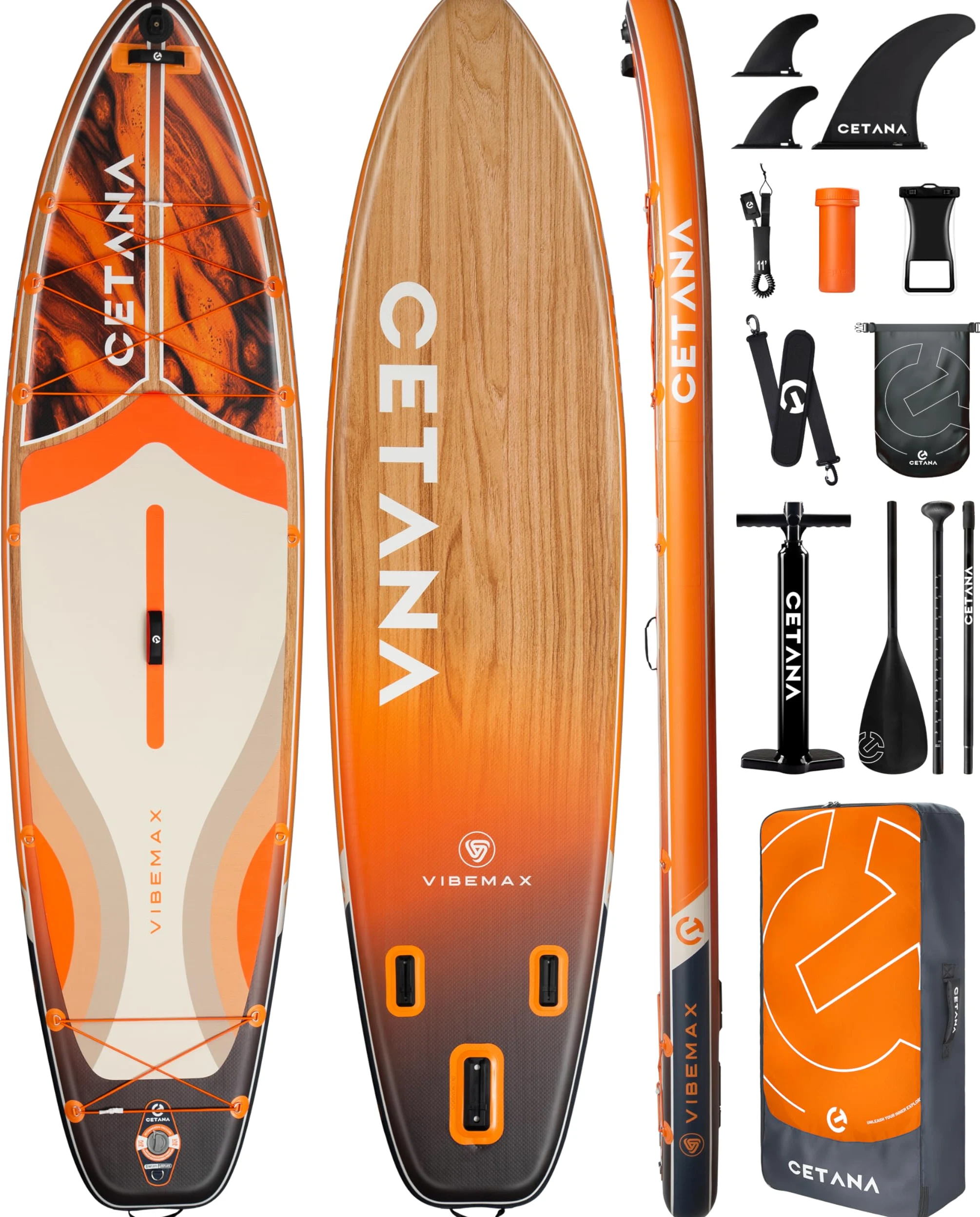 CETANA Tabla de Paddle Surf Hinchable 351cm con Accesorios Incluidos de Primera Calidad, Remo Ajustable, Bomba de Mano, Mochila de Transporte. 351 x 89 x 15 cm, Soporta hasta 204Kg