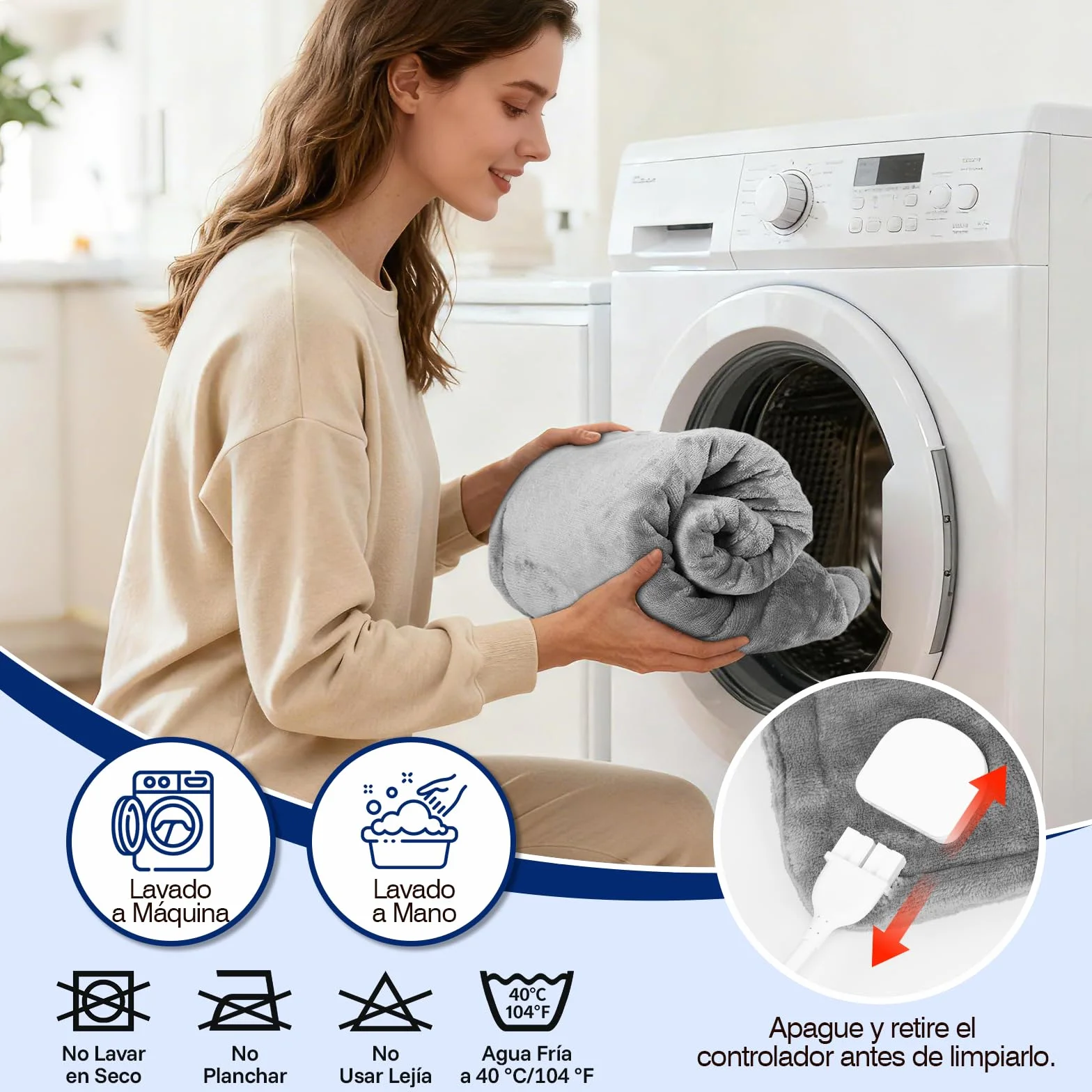 Almohadilla Térmica Eléctrica 60×100cm 9 Niveles de Calor Apagado Automático Calentamiento Rápido Franela