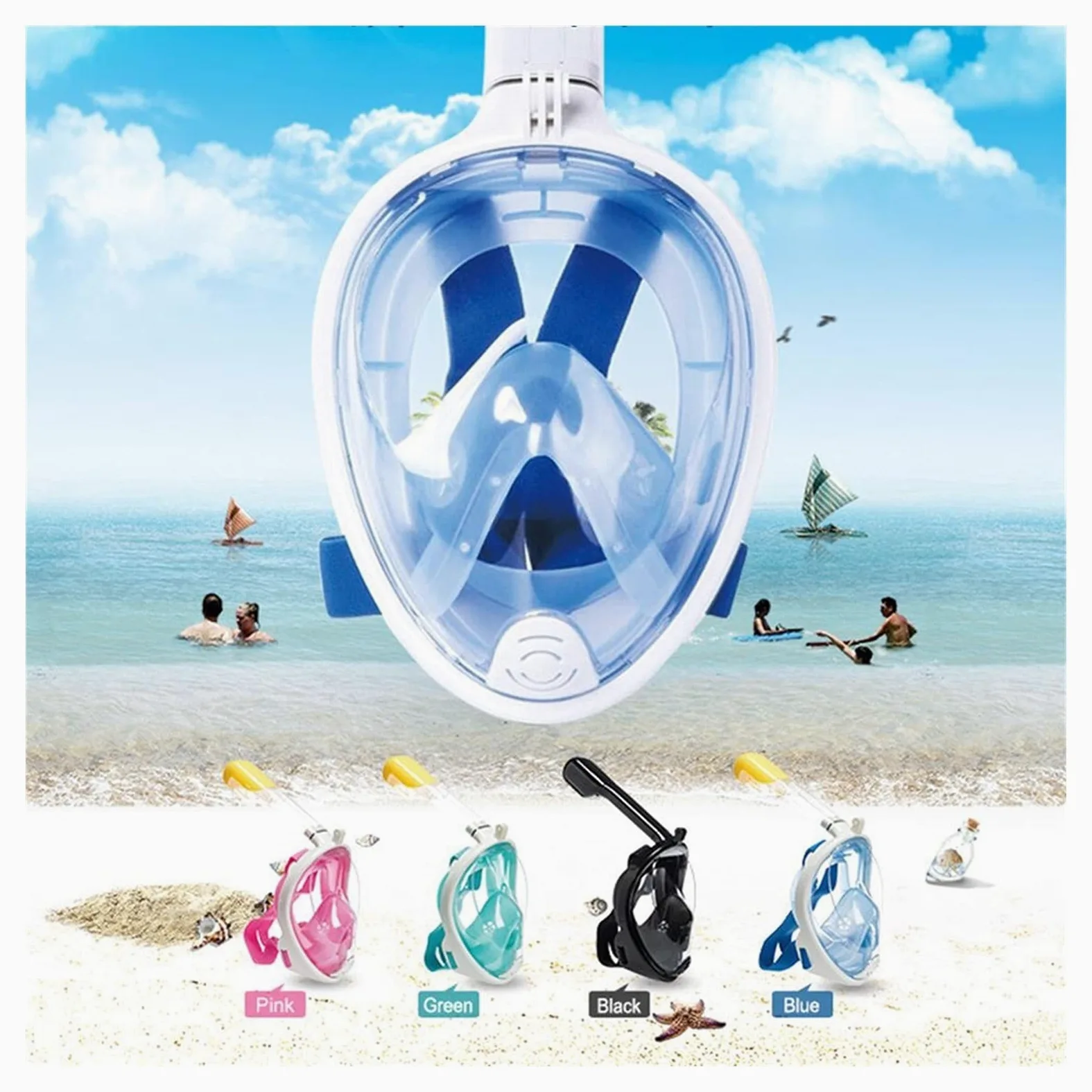 Scuba Swimming Mask Full Face Anti Fog Snorkeling Máscara de Buceo Pesca submarina Máscara Gafas (Azul Talla única) (BK Talla única)