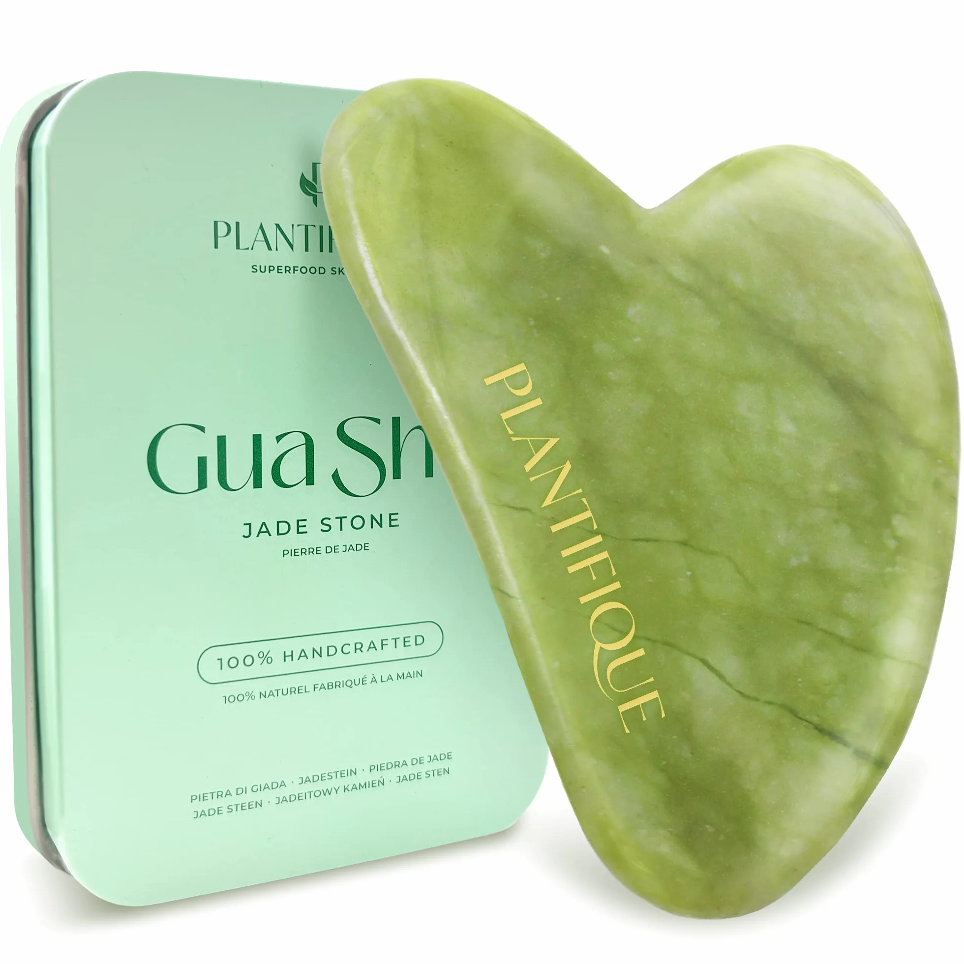 Plantifique Gua Sha Facial de Jade Auténtico - Masajeador Facial para Tonificar y Reafirmar la Piel