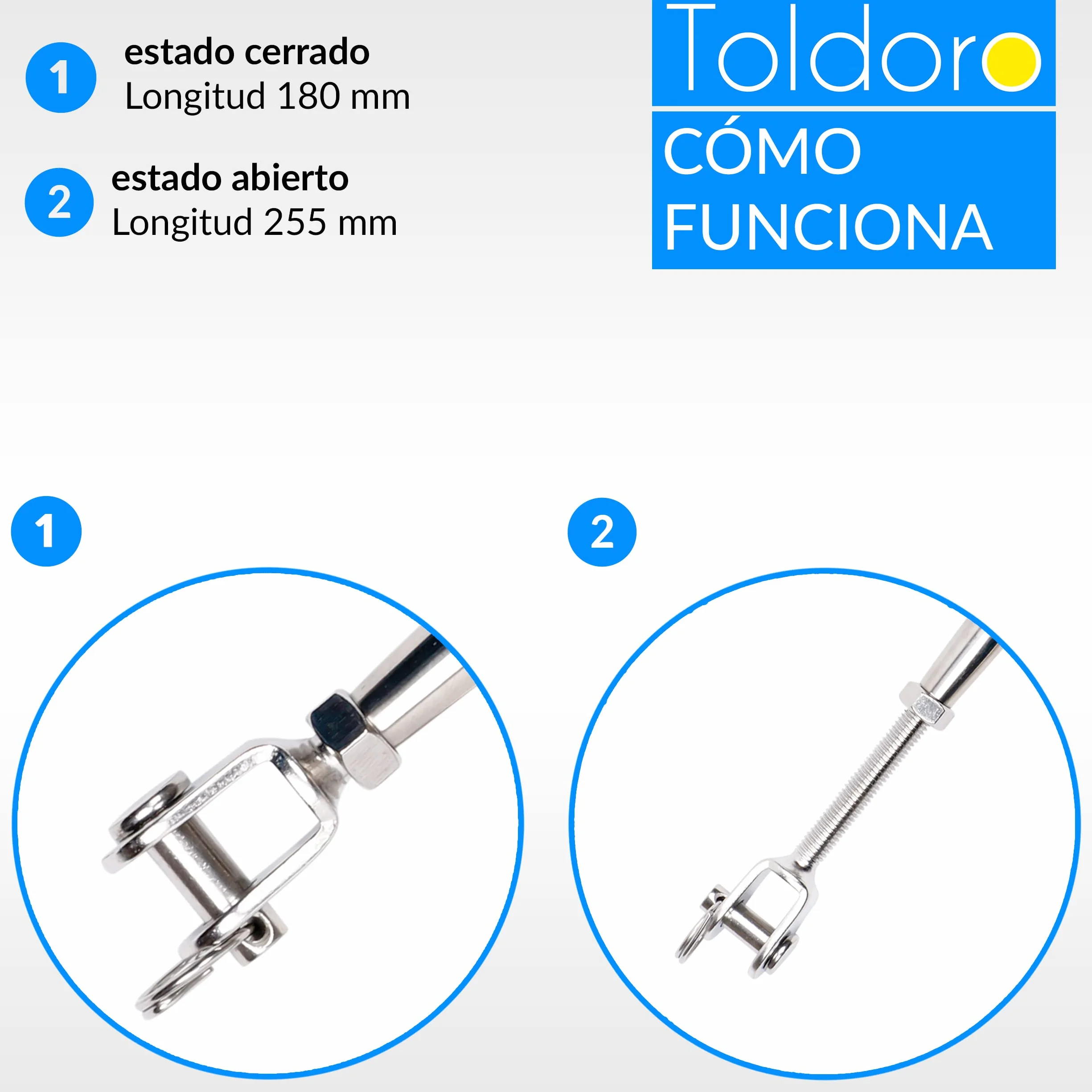 Toldoro M6 | M8 | M10 Tensor de antena de acero inoxidable V4A | Tensor de toldo, tensor de cuerda, tensor de alambre, horquilla/horquilla | forma cerrada